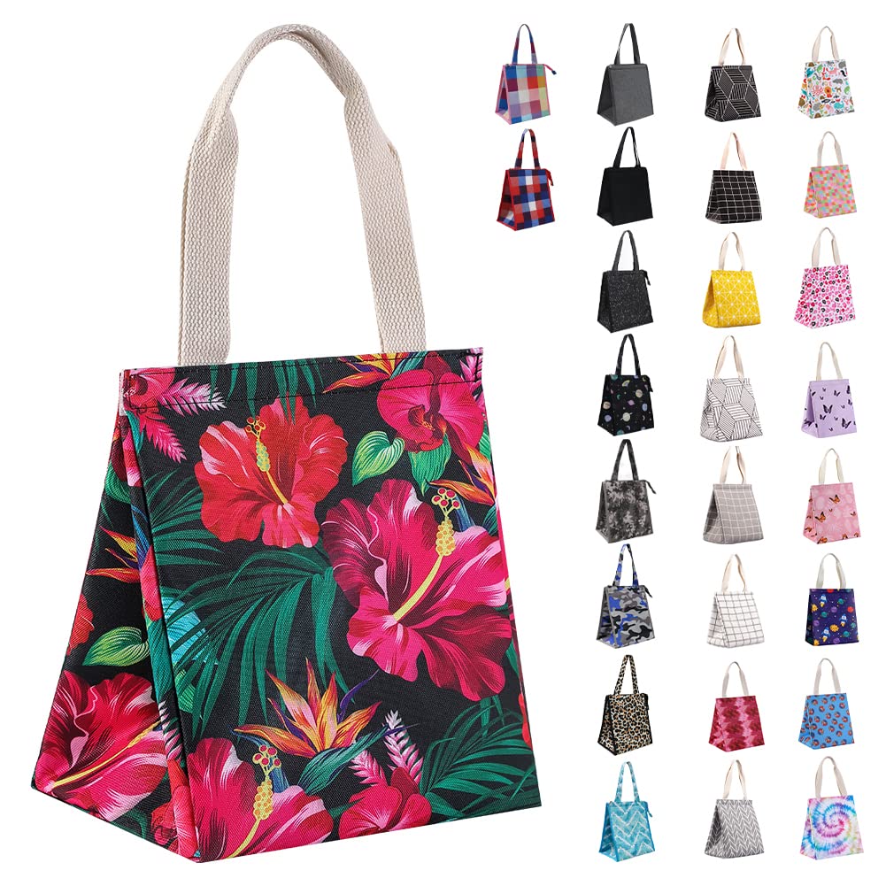 iknoe Insulated Lunch Bag for Women & Men - 9L Reusable Thermal Lunch Tote, Large Portable Cooler for Work, Office, Picnic, Beach & Outdoor Activities (Botanical Design)