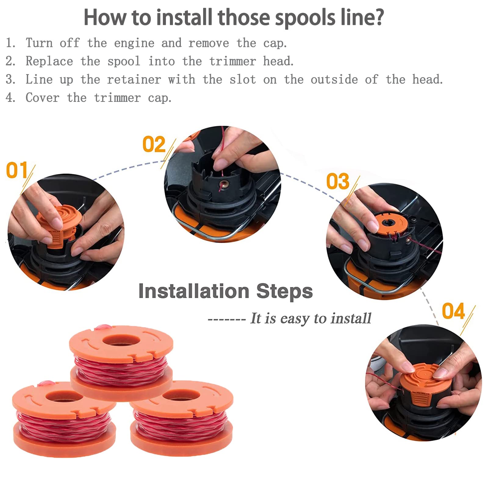 14 Pack Replacement Trimmer Spool Line for Worx WA0010 & WA0004.1 - 0.065