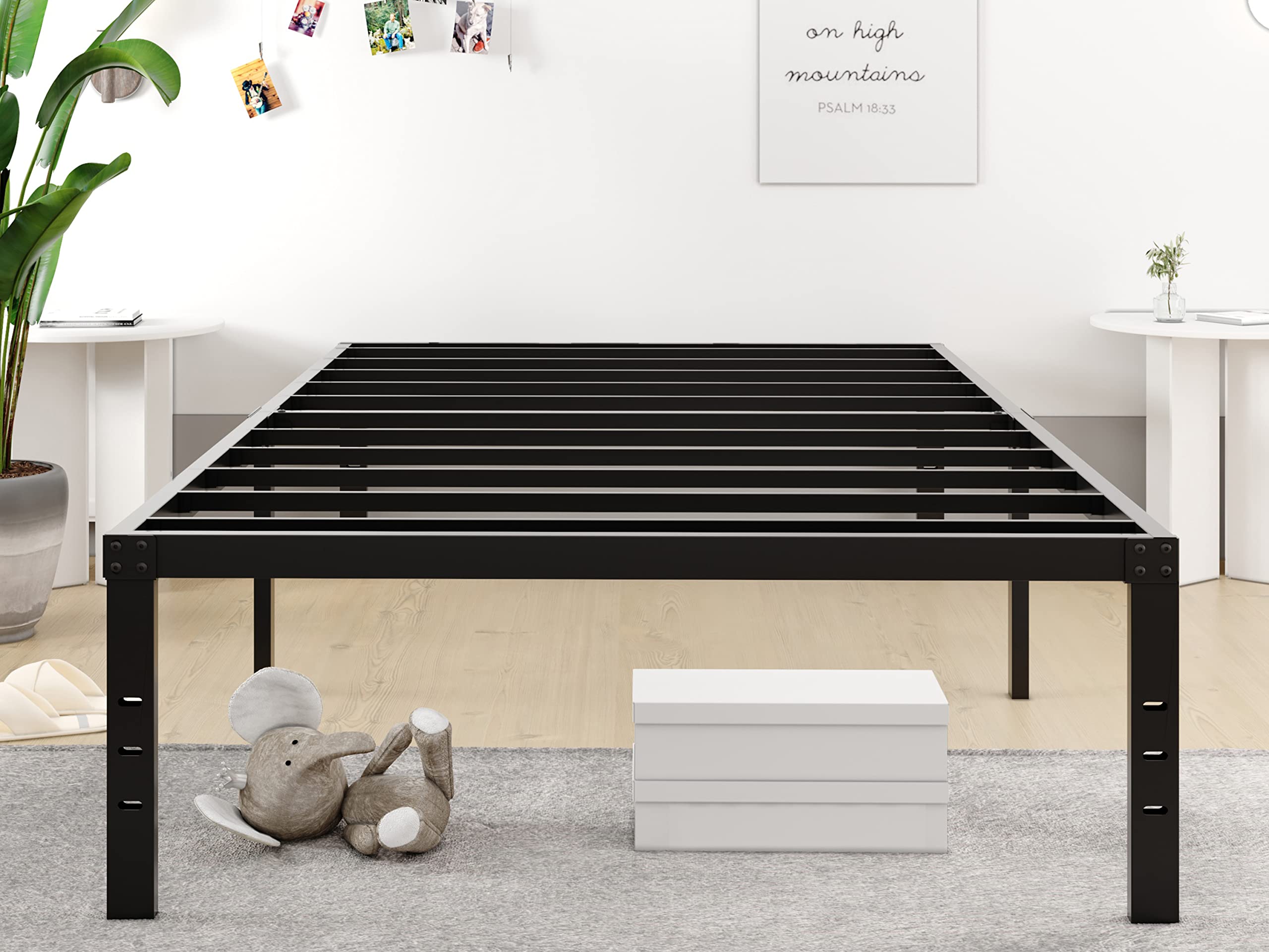 FSCHOS 18 Inch Twin Metal Bed Frame - Heavy Duty Mattress Foundation with Reinforced Steel Slats | No Box Spring Needed | Easy Assembly | Noise Free | Black | Perfect for Kids Rooms, Guest Beds & Small Spaces