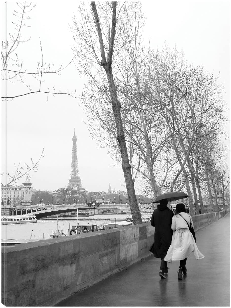 Paris in the Rain Fine Art Canvas Wall Decor - 42x56 Inch Ready-to-Hang Painting by Artist Carina Okula - Perfect for Living Room, Bedroom, Office & More - Romantic Cityscape Artwork for Home & Commercial Spaces