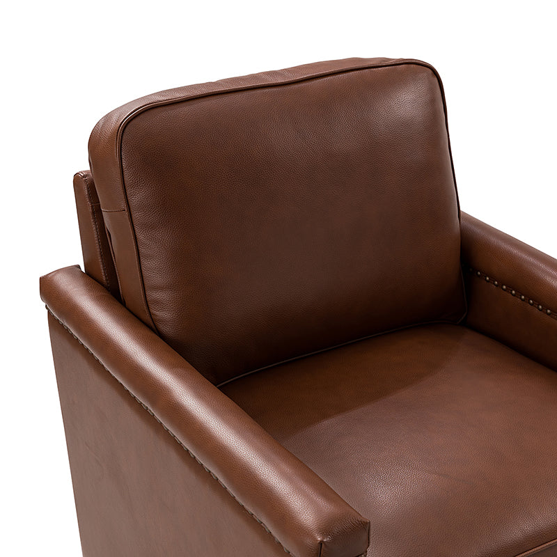 Genuine Leather Swivel Chair with Nailhead Trim - Irene Modern Armchair for Home Office, Living Room & Study - Comfortable Executive Desk Chair for Work & Relaxation