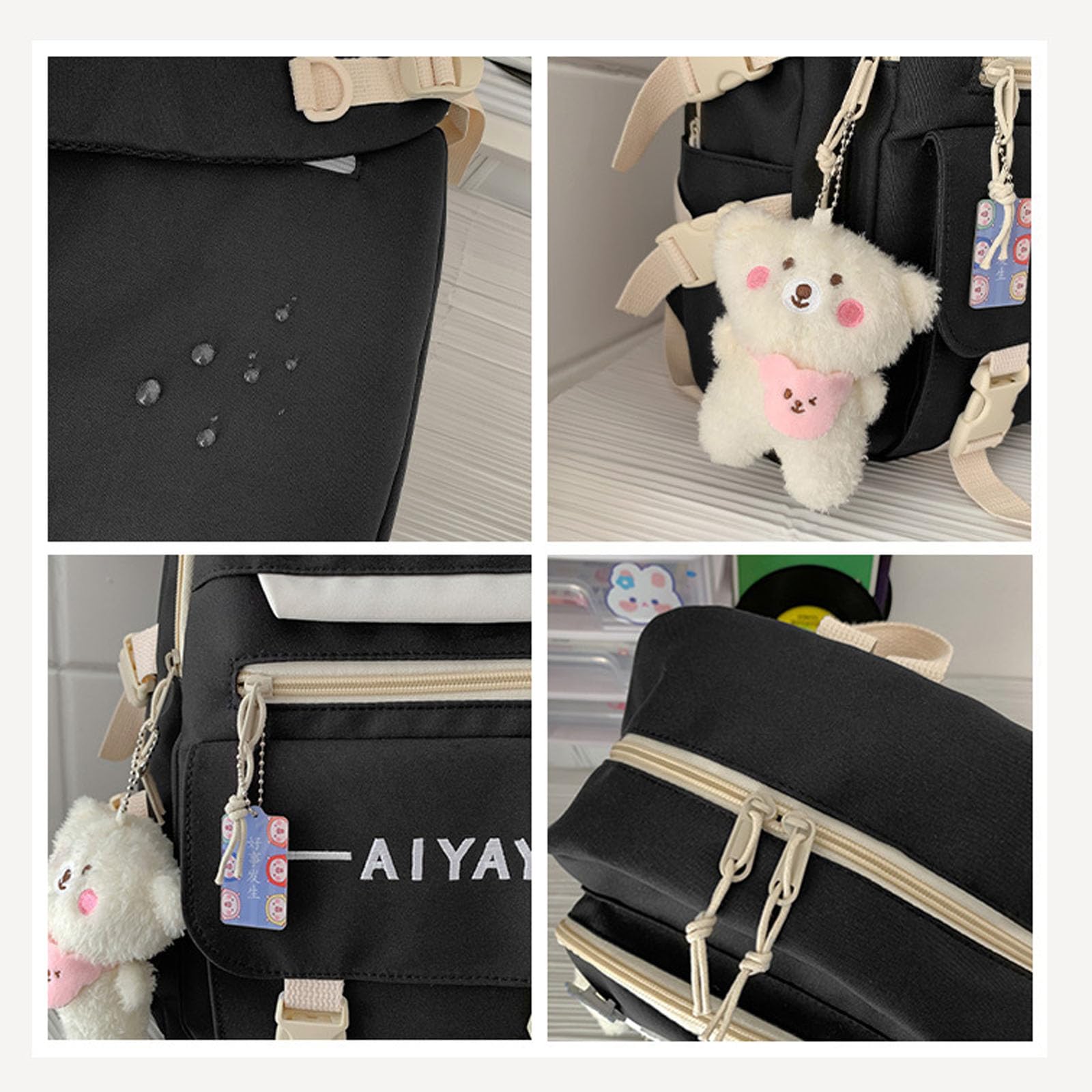Cute Kawaii Backpack for School with Accessories - Green Aesthetic School Supply