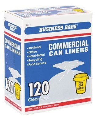 33 Gallon Commercial Trash Can Liners - 0.51mil Thick Clear Plastic Bags (120 Count) - Heavy Duty Business & Office Garbage Bags for Large Waste Bins, Restaurants, and Commercial Spaces