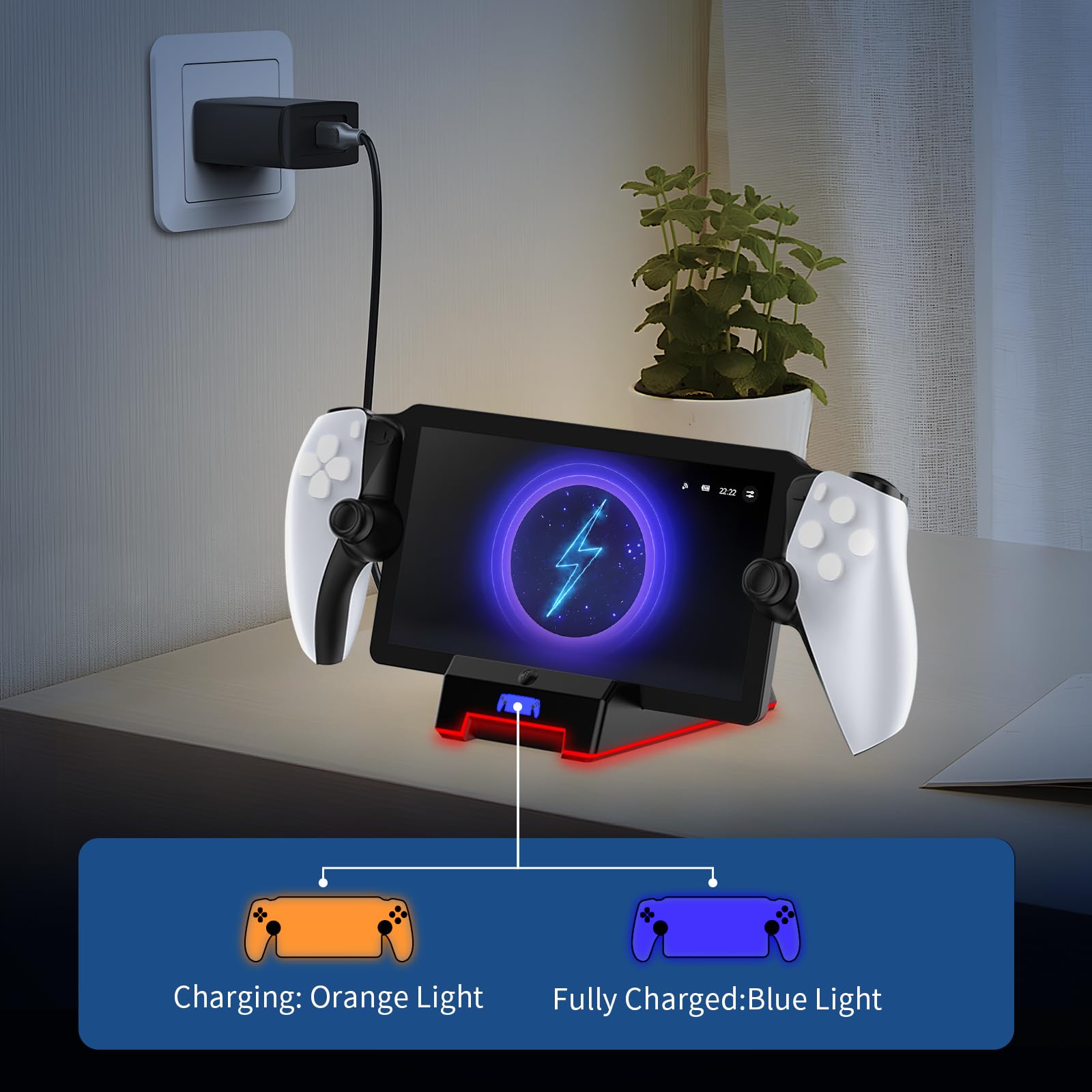 Magnetic Charging Dock for PS5 Portal Handheld with Ambient Light - Playstation 5 Accessories | Portable Charging Station for Gaming at Home or Travel