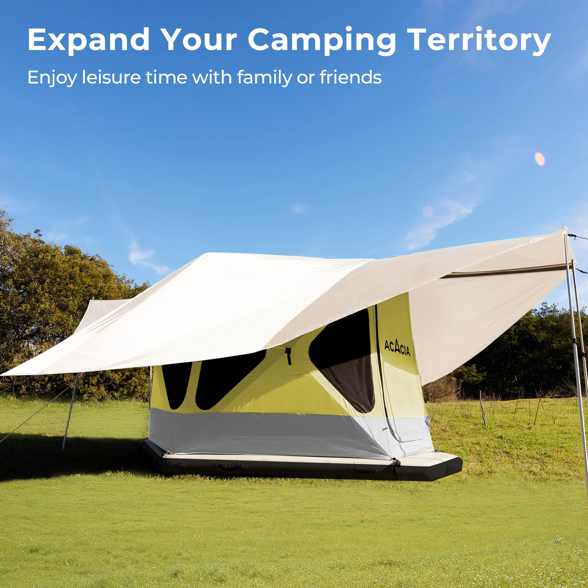 ACACIA Canopy XL for Space Acacia Camping System - Waterproof PU2000 4-Season Camping Tarp with UPF50+ Sun Protection, Includes 4 Telescoping Poles & Carry Bag (Almond Color) - Perfect for Backpacking, Hiking, and Outdoor Adventures