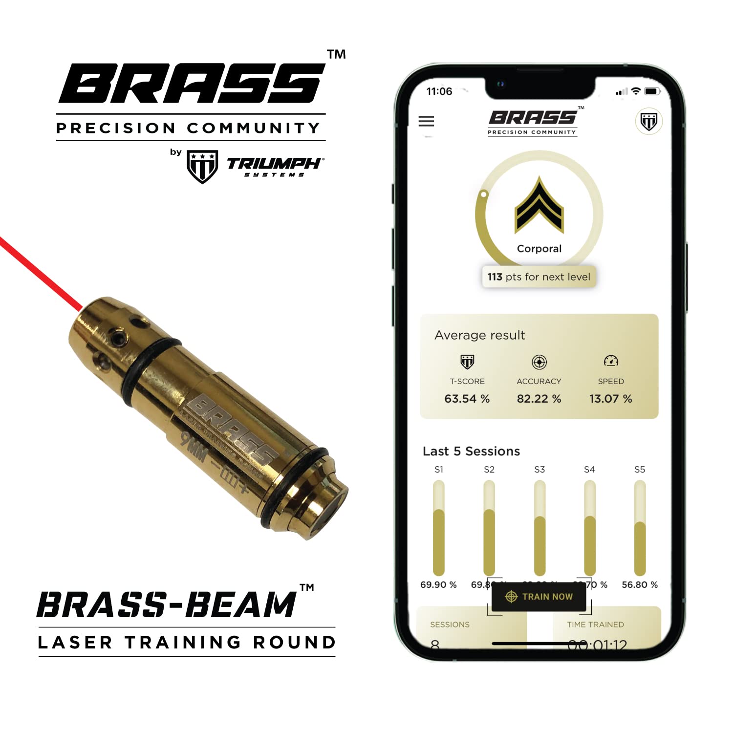 Triumph Systems Brass Beam Dry Fire Training Laser for 9mm Pistols - Improve Shooting Accuracy & Practice Safely at Home or Range
