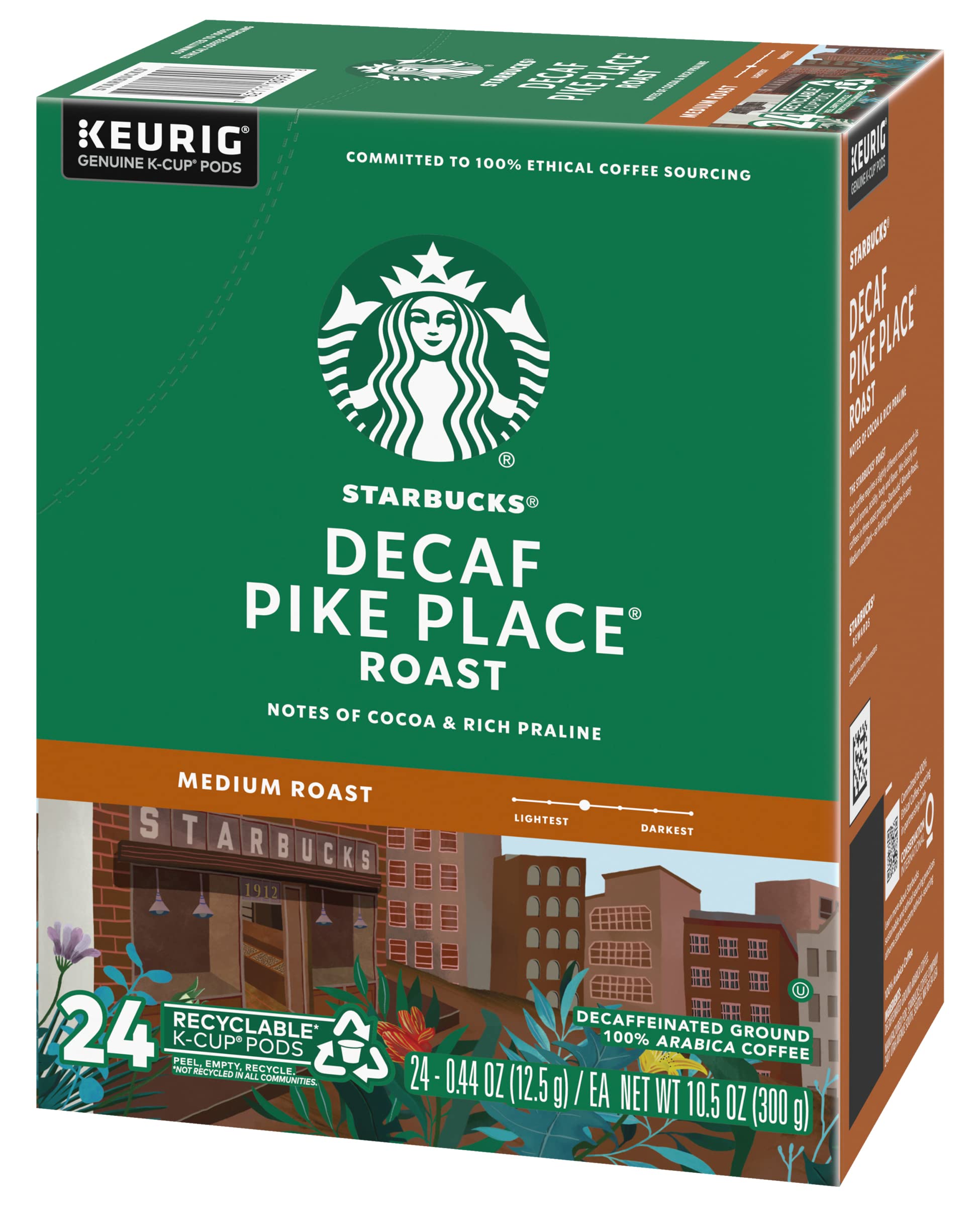 Premium Starbucks Decaf Pike Place Roast K-Cups Pods - 48 Count (2 Packs of 24) for Keurig Brewers | Smooth Medium Roast Coffee for Home, Office & Morning Energy Boost