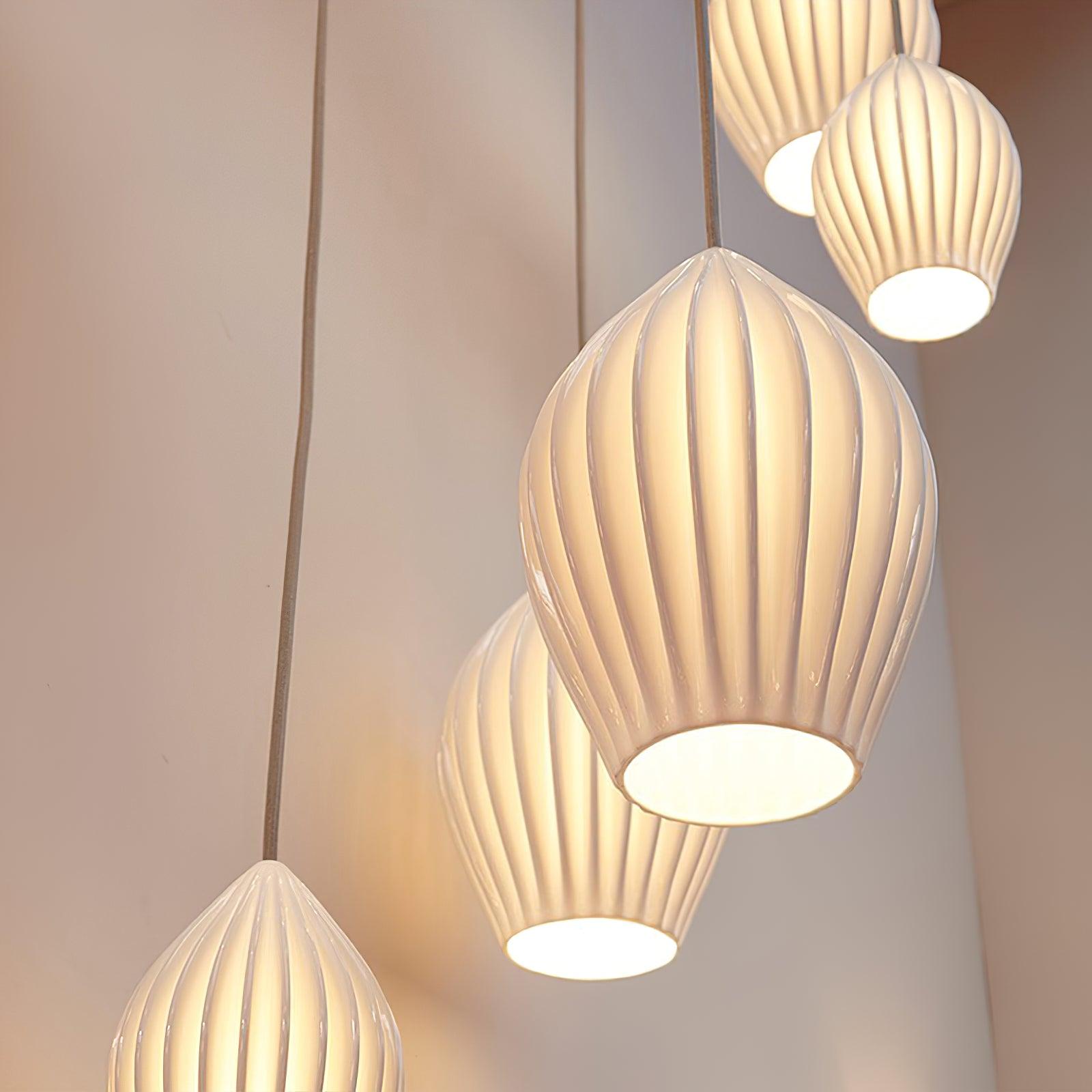 Modern Ceramic Ribbed Pendant Light Fixture - Handcrafted Textured Hanging Lamp for Kitchen Island, Dining Room & Bedroom Lighting