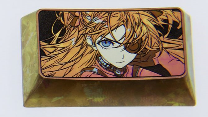 Custom Anime Asuka EVA Titanium Alloy Keycap Set - Personalized TAB, CAPS, SHIFT Keycaps for Mechanical Keyboards | Perfect for Gaming, Typing & Anime Fan Collections