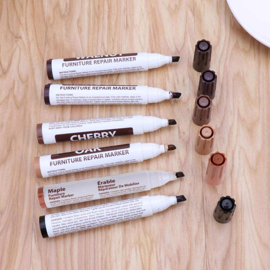 Upgraded Wood Repair Marker Pen - 6 Black Wax Sticks for Floor & Furniture Scratch Repair, Easy to Use, Durable Marine Silicone Sealant - Perfect for Home, Office, and Marine Furniture Restoration