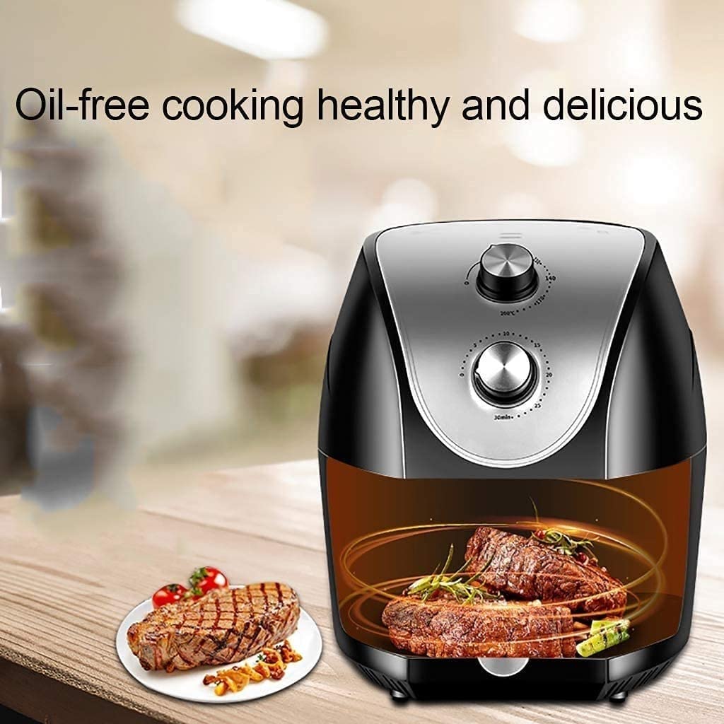 Compact Air Fryer 1400W - Electric Hot Oven & Oil-Free Cooker with Easy Knob Controls for Roasting, Baking, Dehydrating & Warming - Perfect for Healthy Cooking, Meal Prep & Small Kitchens - Black