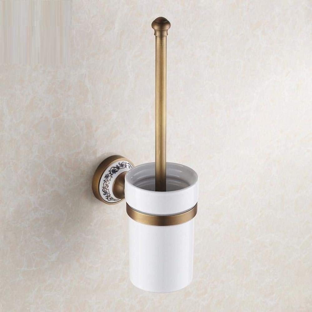 Antique Finish Toilet Brush Holder with Ceramic Cup - Bathroom Cleaning Tool & Decorative Storage for WC Brush - Perfect for Vintage Style Home, Apartment, and Guest Bathroom Decor