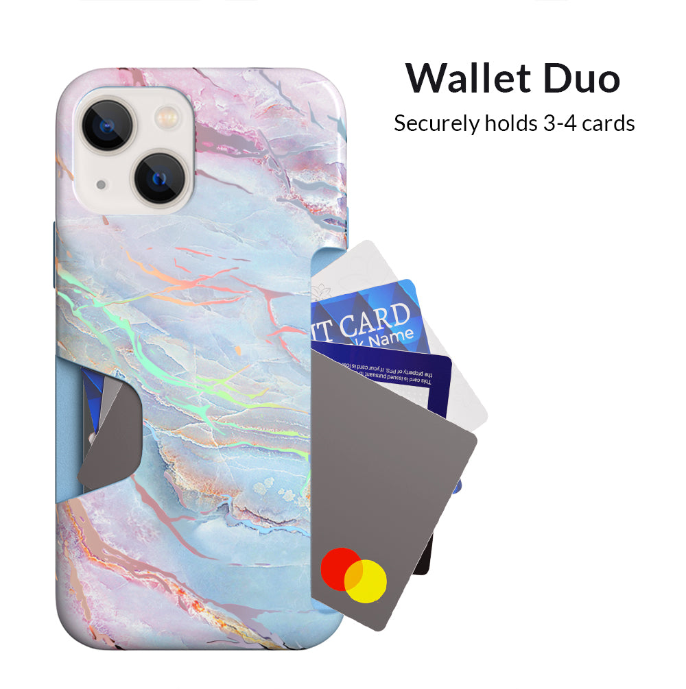 Holo Moonstone iPhone Wallet Case - Slim Protective Phone Cover with Card Holder for iPhone 13/14/15 - Perfect for Travel, Shopping & Everyday Use