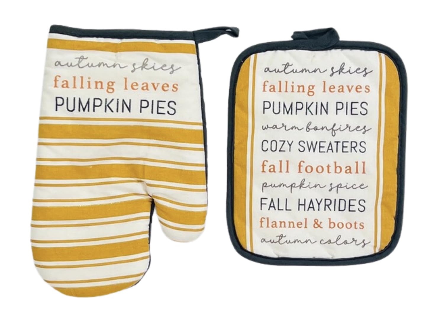 Fun Fall Decor Kitchen Towels and Pot Holder Set - Golden Yellow Stripes Football Family Theme for Thanksgiving, Autumn Cooking & Cozy Home Decor