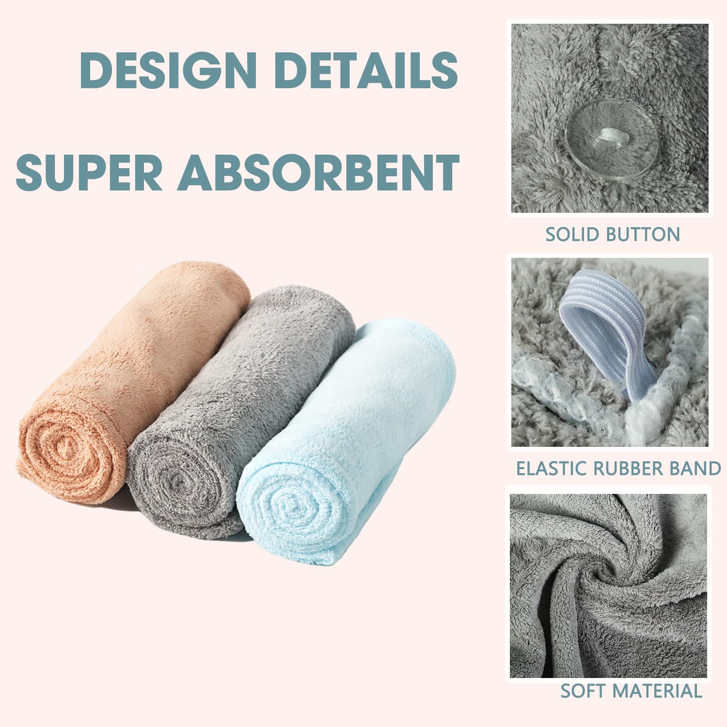 3 Pack Microfiber Hair Towel Wrap for Women - Super Absorbent & Quick Dry Hair Towel for Long, Curly, Thick Hair - Perfect for Post Shower, Salon, Gym & Travel Use