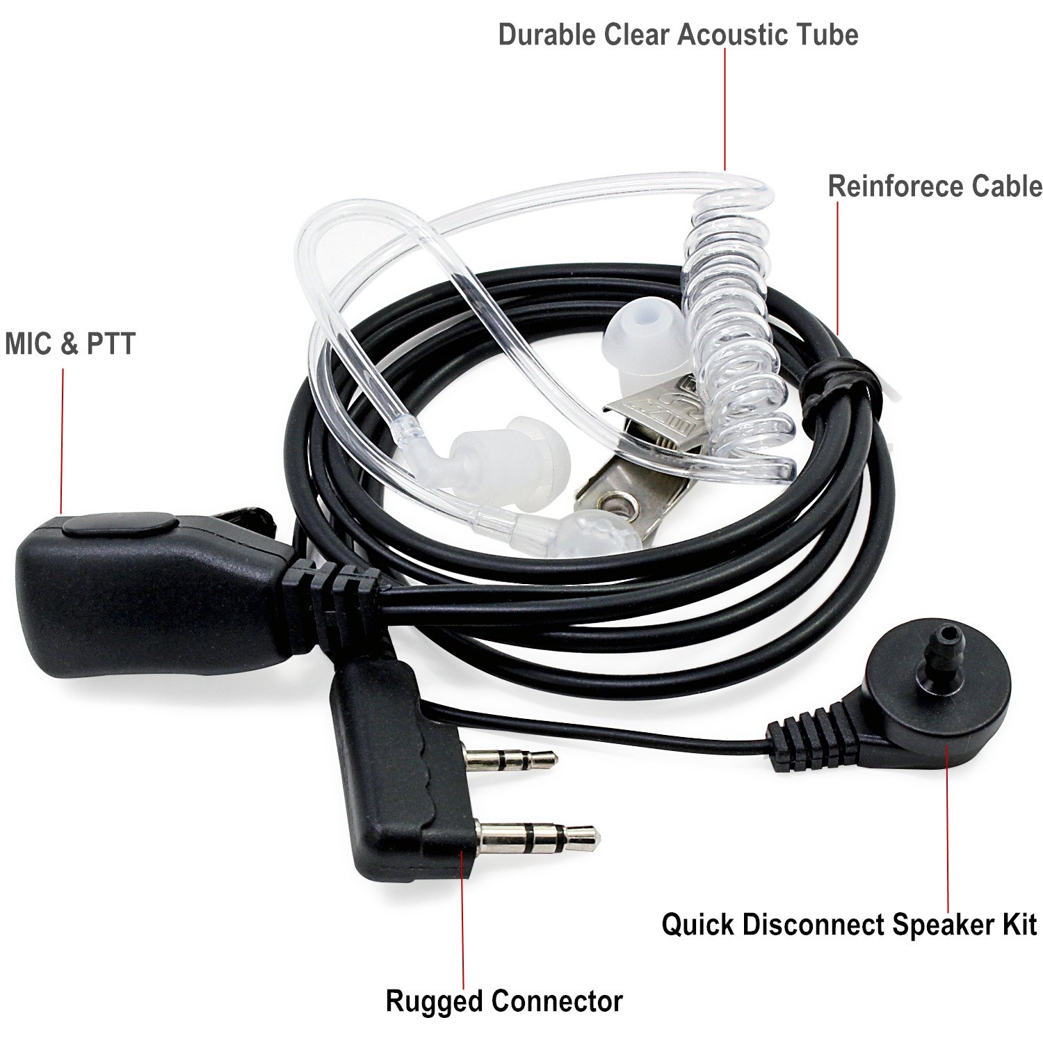 abcGoodefg 2-Pack Two Way Radio Earpiece Headset with PTT Mic - 2 Pin Covert Acoustic Tube Walkie Headset Compatible with Kenwood, Puxing, Wouxun, Baofeng Walkie Talkie, UV5R, 888S, Retevis - Ideal for Security, Construction, and Outdoor Adventures