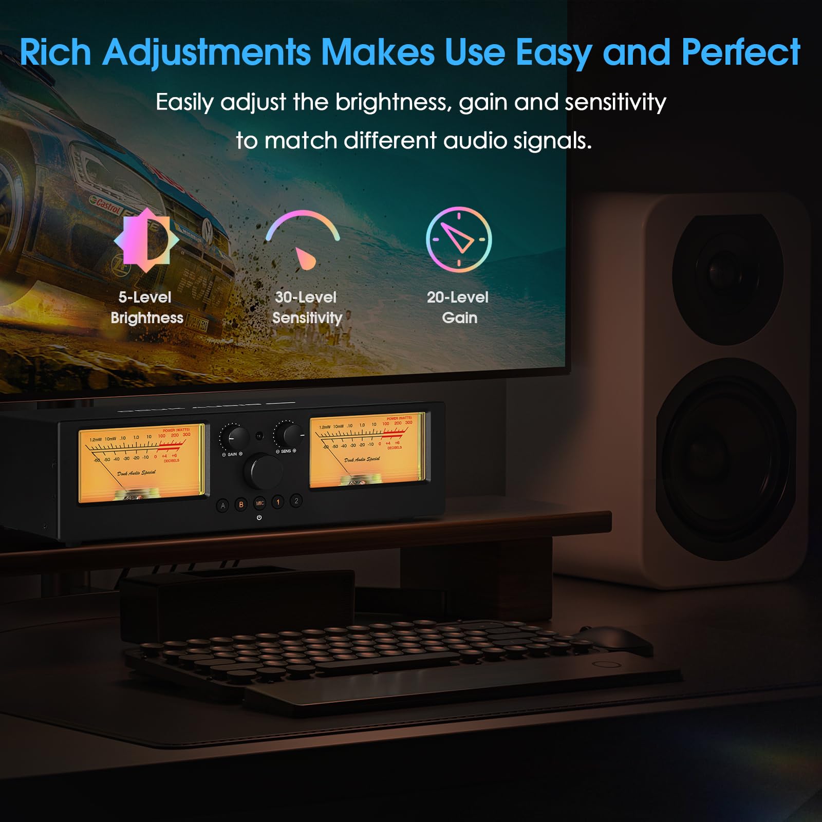 Douk Audio VU3 PRO Dual Analog VU Meter & 2-Way Amplifier Switch - 2-IN-2-OUT Speaker Selector with DB Panel Display for Home Stereo & Professional Audio Systems