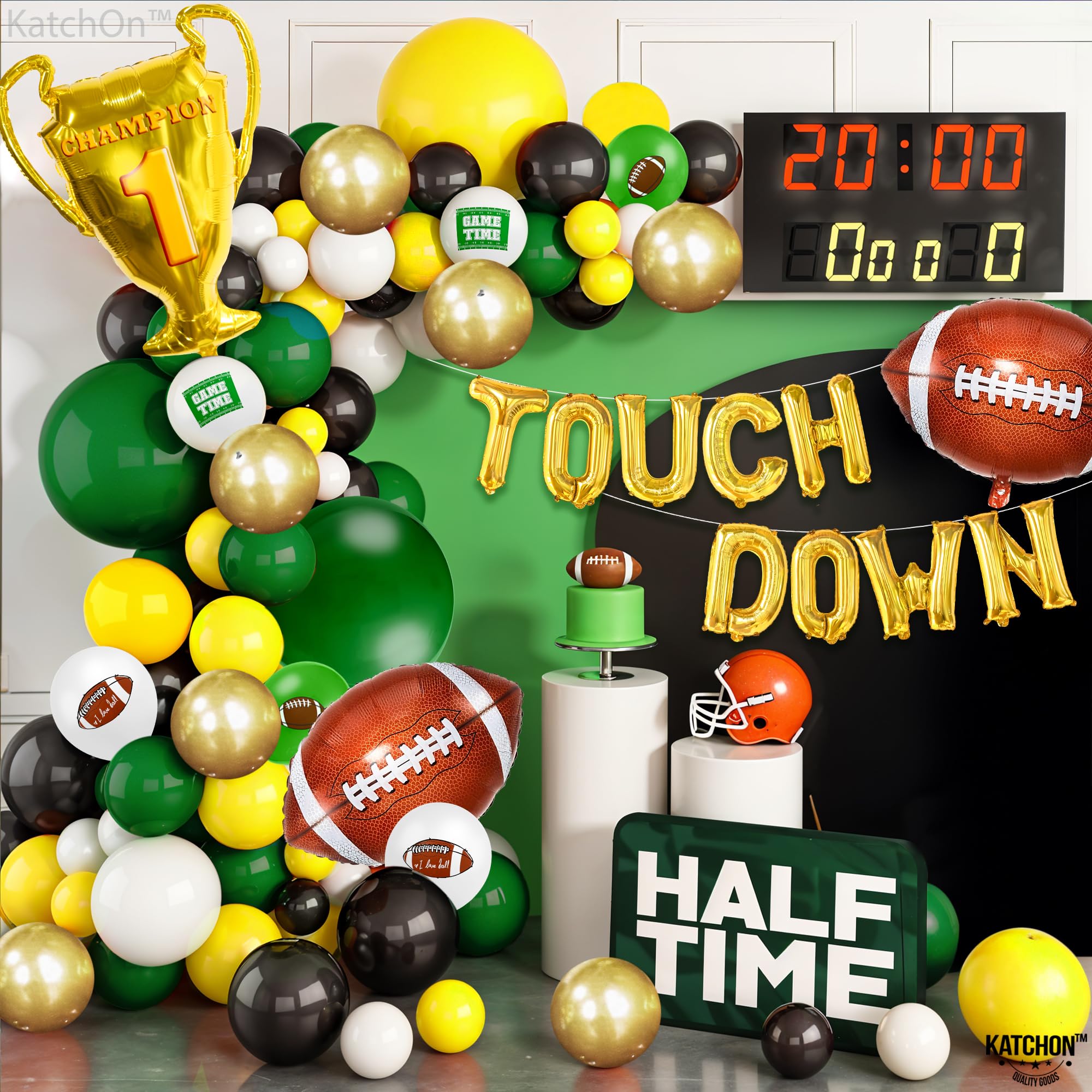 KatchOn 130-Piece Football Balloon Arch Kit - Party Decorations with Trophy Balloons & Backdrop | First Down Birthday, Baby Shower, Game Day Decor | Perfect for Football Themed Parties, Tailgating, and Sports Events