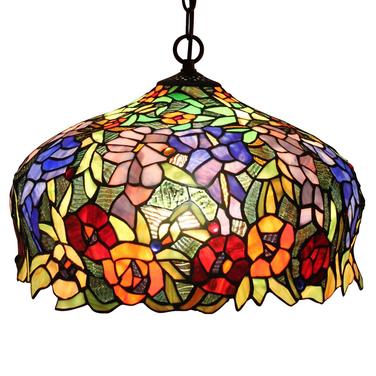 Bieye L10557 Tiffany Style Stained Glass Ceiling Pendant Light - 16