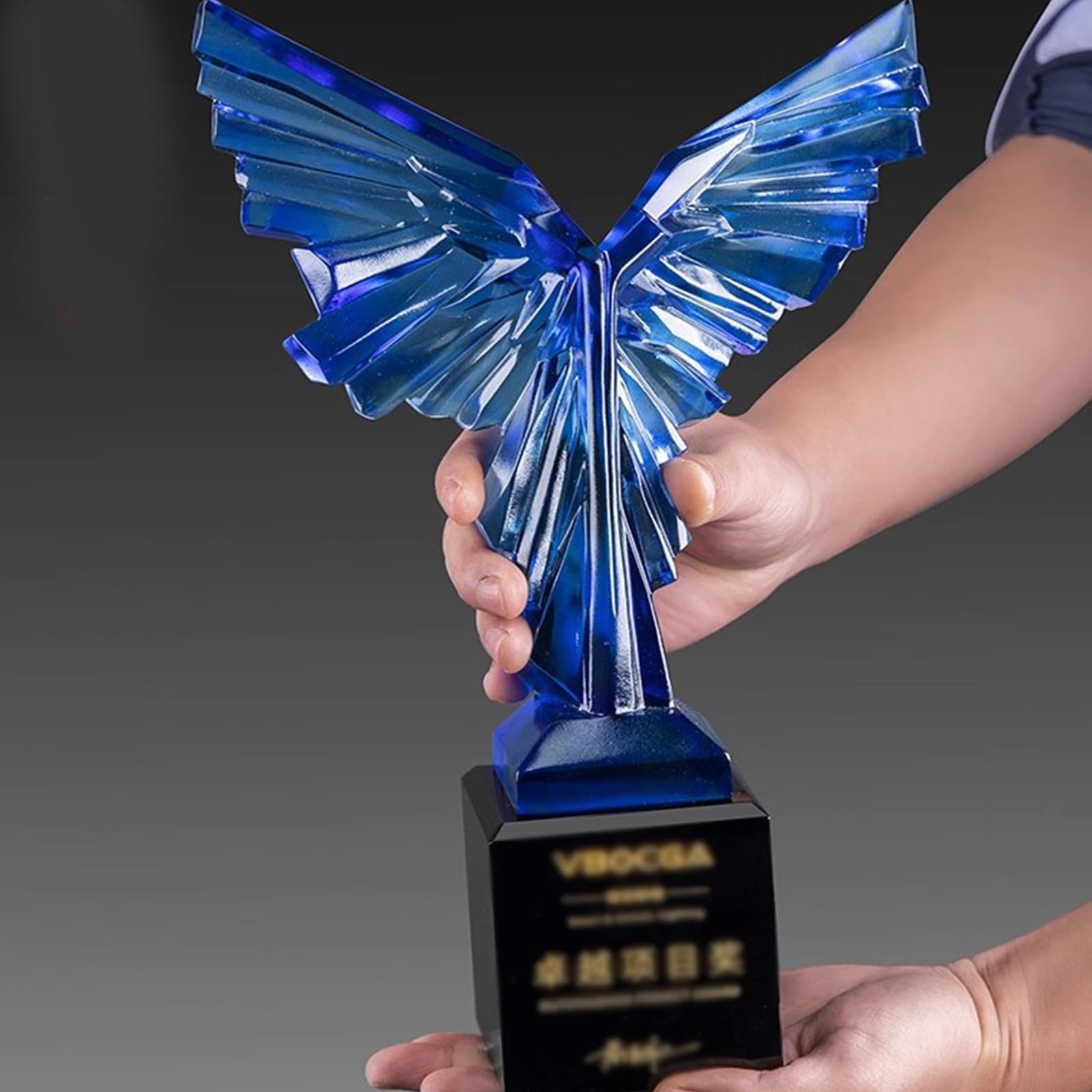 Blue Glass Trophy for Annual Meeting & Employee Awards - Outstanding Employee Recognition, Team Achievement & Office Decor Souvenir | Perfect for Corporate Events, Ceremonies & Office Decorations