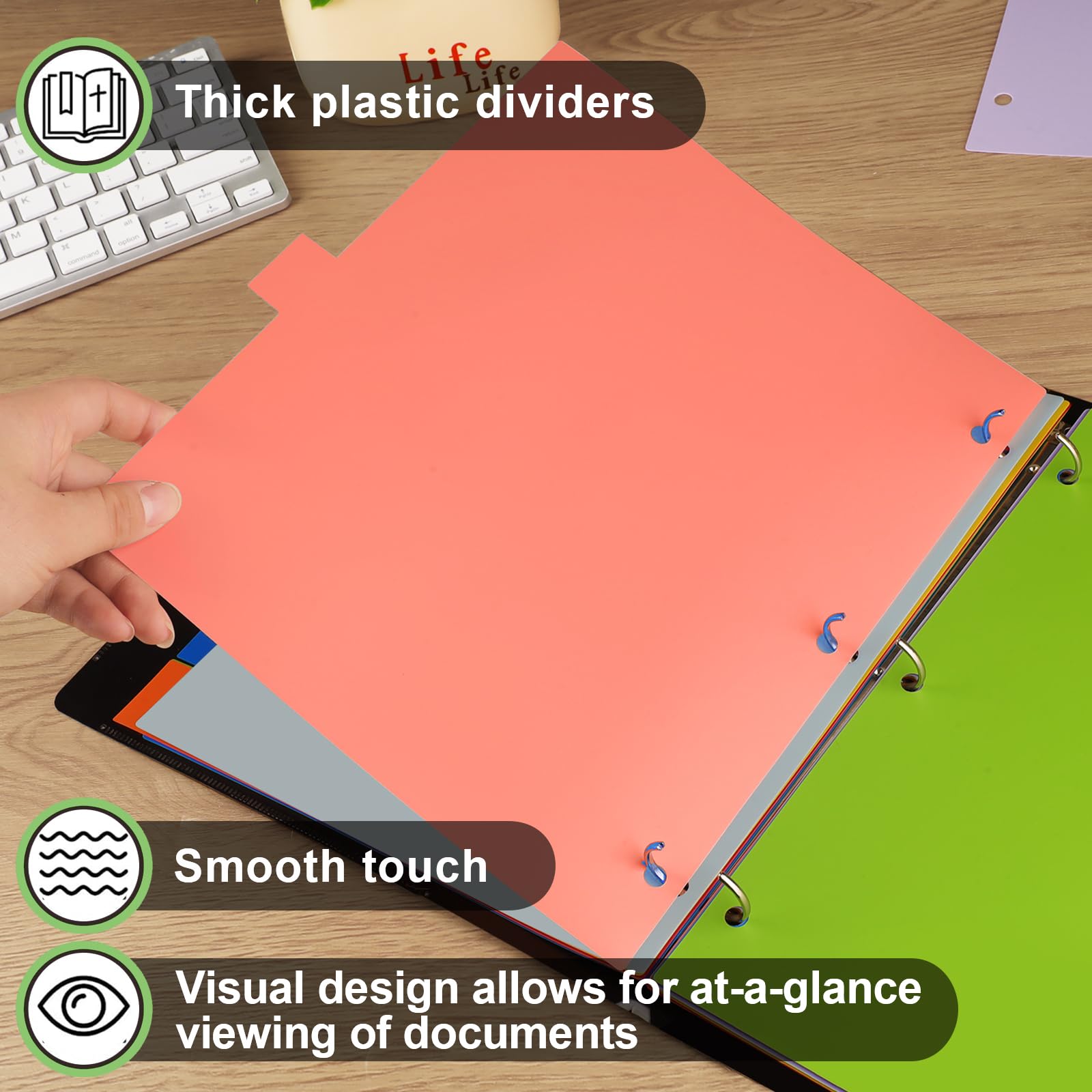 16-Piece Multicolor 3-Ring Binder Dividers with Tabs - 2 Sets of 8 Tab Dividers for Organizing School, Office & Home Documents - Durable Plastic Page Dividers for Notebooks, Files & Presentations