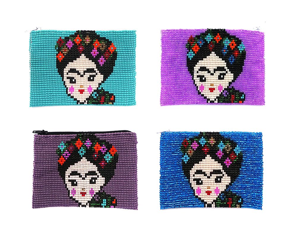 **Frida Kahlo Inspired Bohemian Coin Purse - Handmade Mexican Beaded Zipper Pouch with Czech Glass Seeds | Women's Boho Travel Accessories & Festival Bag (Lavender/Purple) | Perfect for Music Festivals, Beach Trips & Gift Giving**