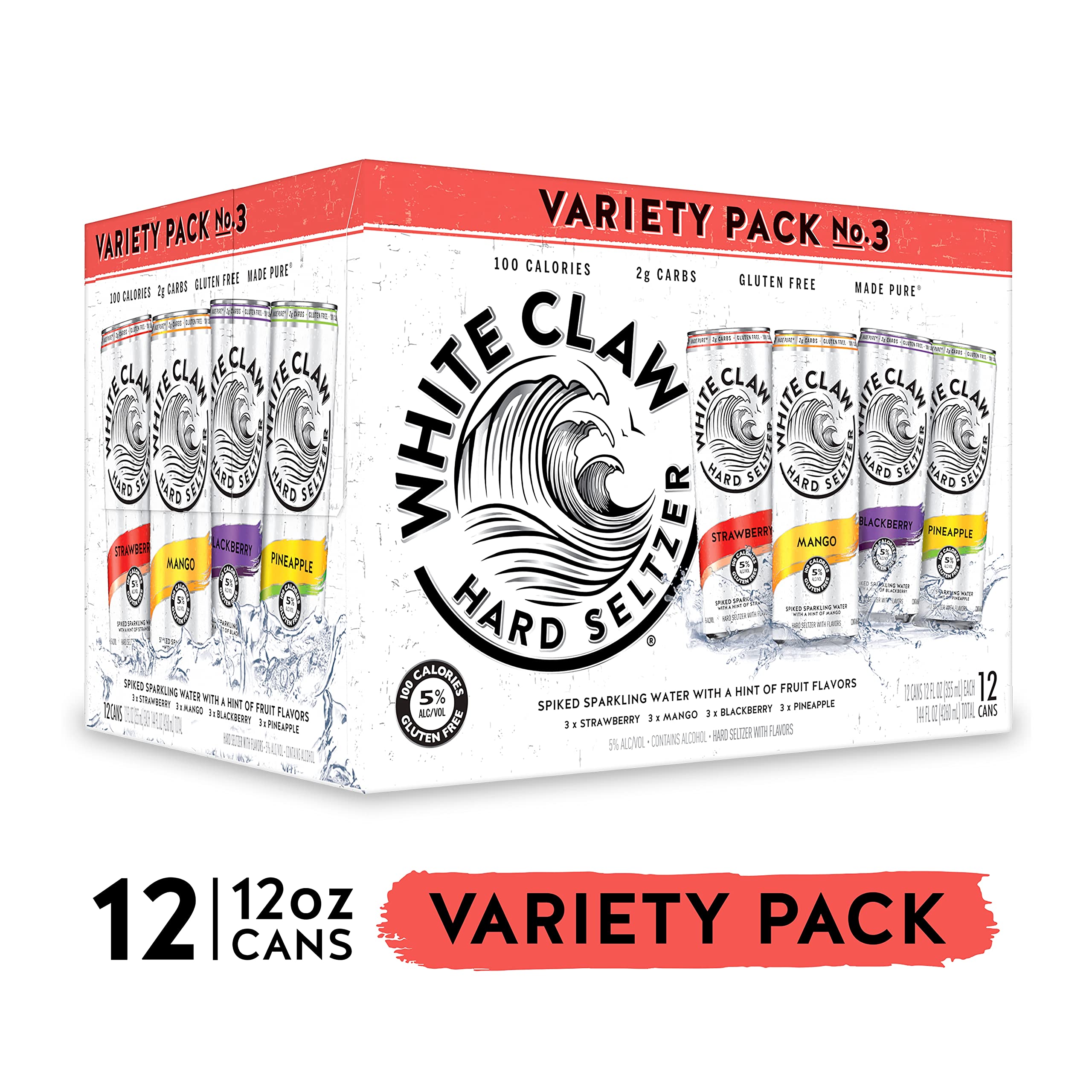 White Claw Hard Seltzer Variety Pack #3 - 12 Pack (12 fl oz Cans) | Refreshing Low-Calorie Alcoholic Seltzer Water | Perfect for Parties, BBQs & Summer Gatherings