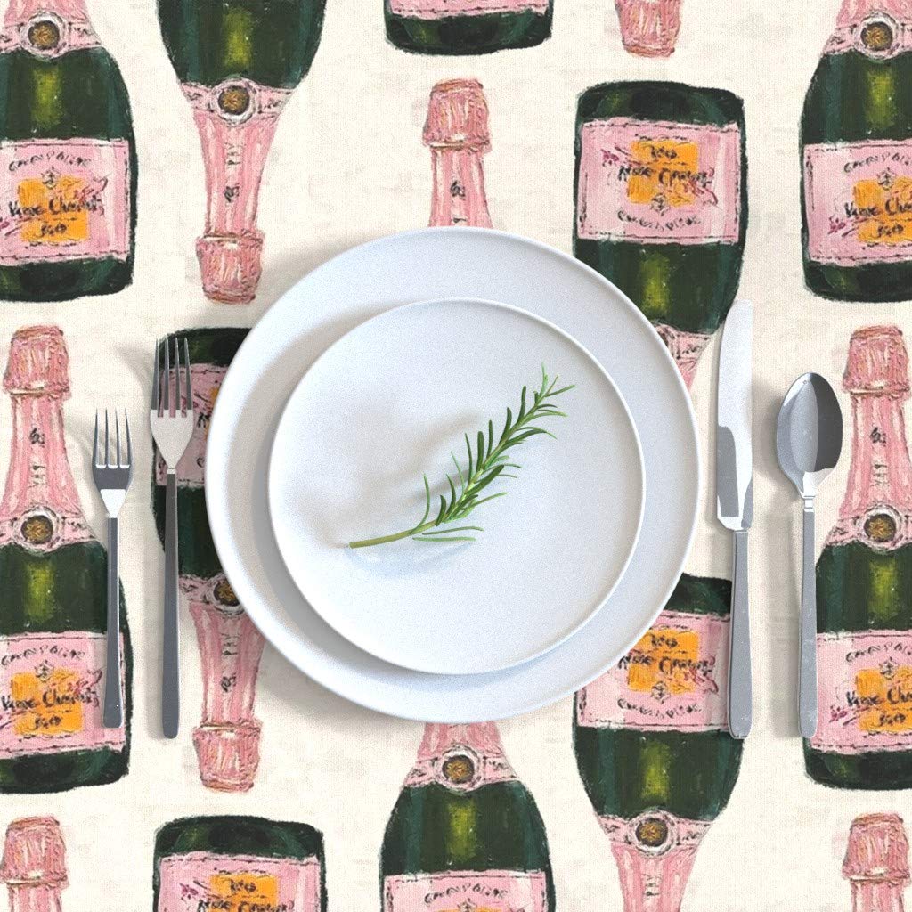 Custom Pink Champagne Bottles Print Cotton Sateen Tablecloth 70x120 Inches - Elegant Dining Table Cover for Cocktail Parties, Weddings & Celebrations