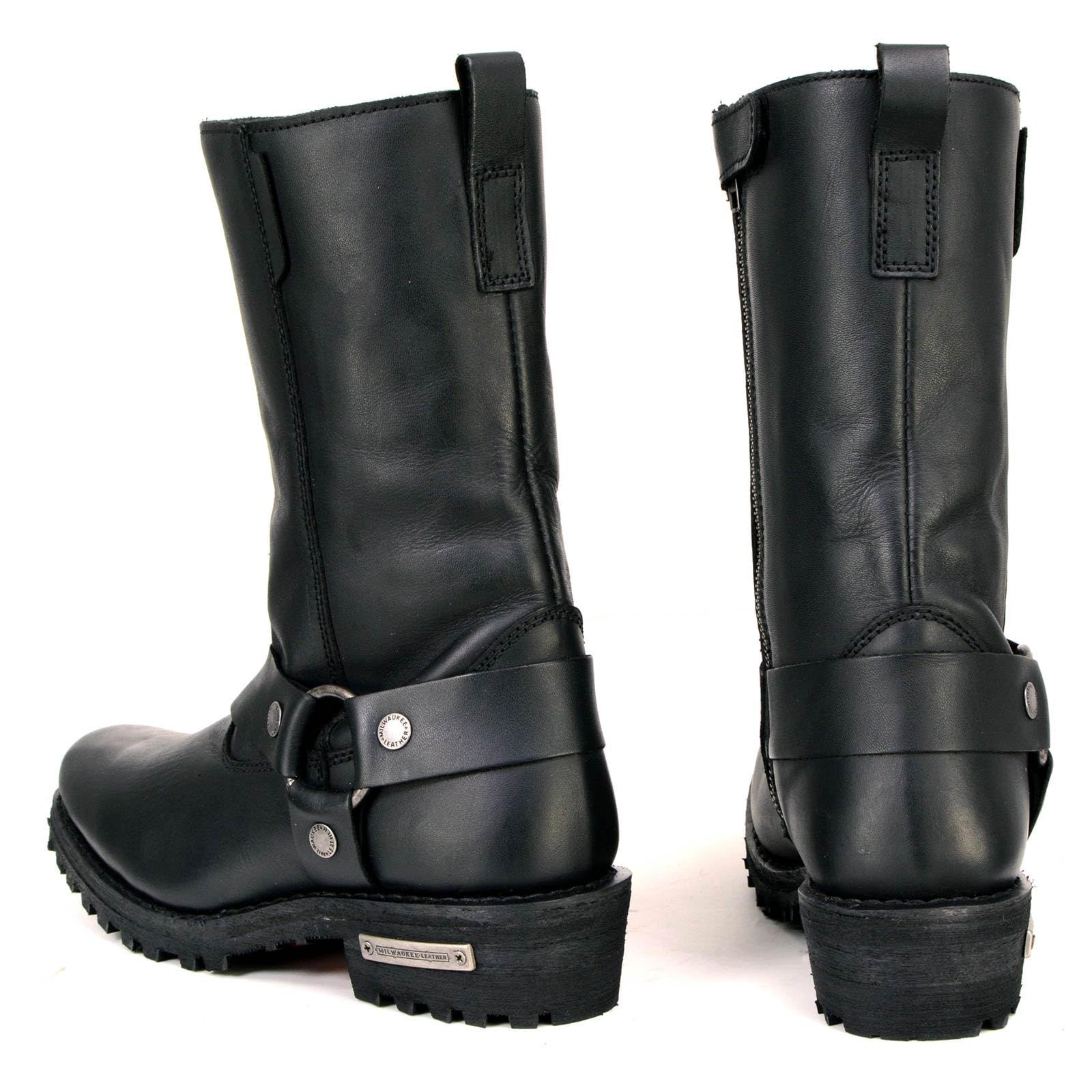 Milwaukee Leather MBL9360 Women's Black Leather 11-Inch Classic Harness Square Toe Motorcycle Boots - Durable Riding Footwear for Harley Davidson & Cruiser Bikes | Perfect for Long Rides & Motorcycle Events