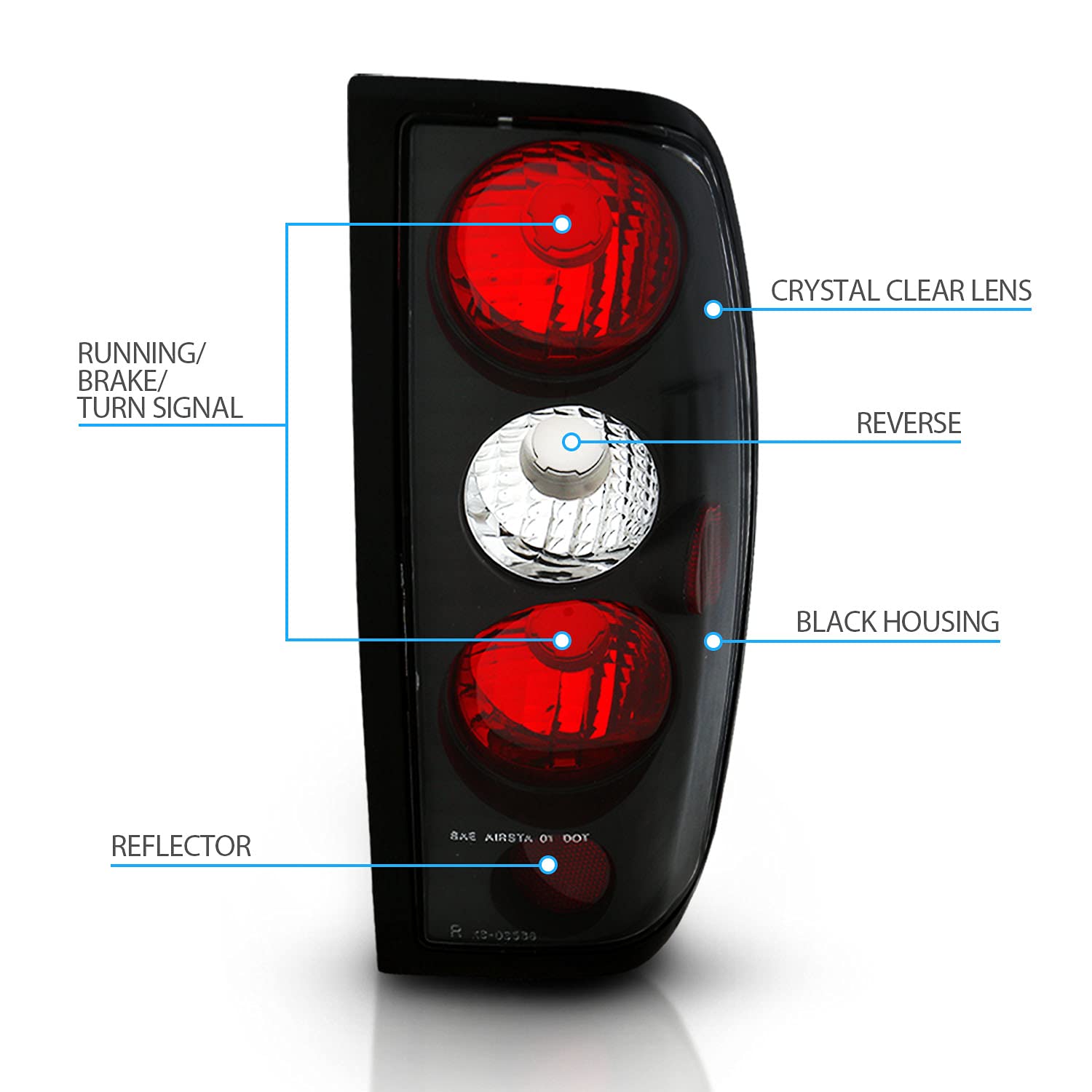 1998-2004 Nissan Frontier Euro Clear Black OE Replacement Tail Lights Brake Lamps Set - Driver & Passenger Side - Perfect for Night Driving & Enhanced Vehicle Safety