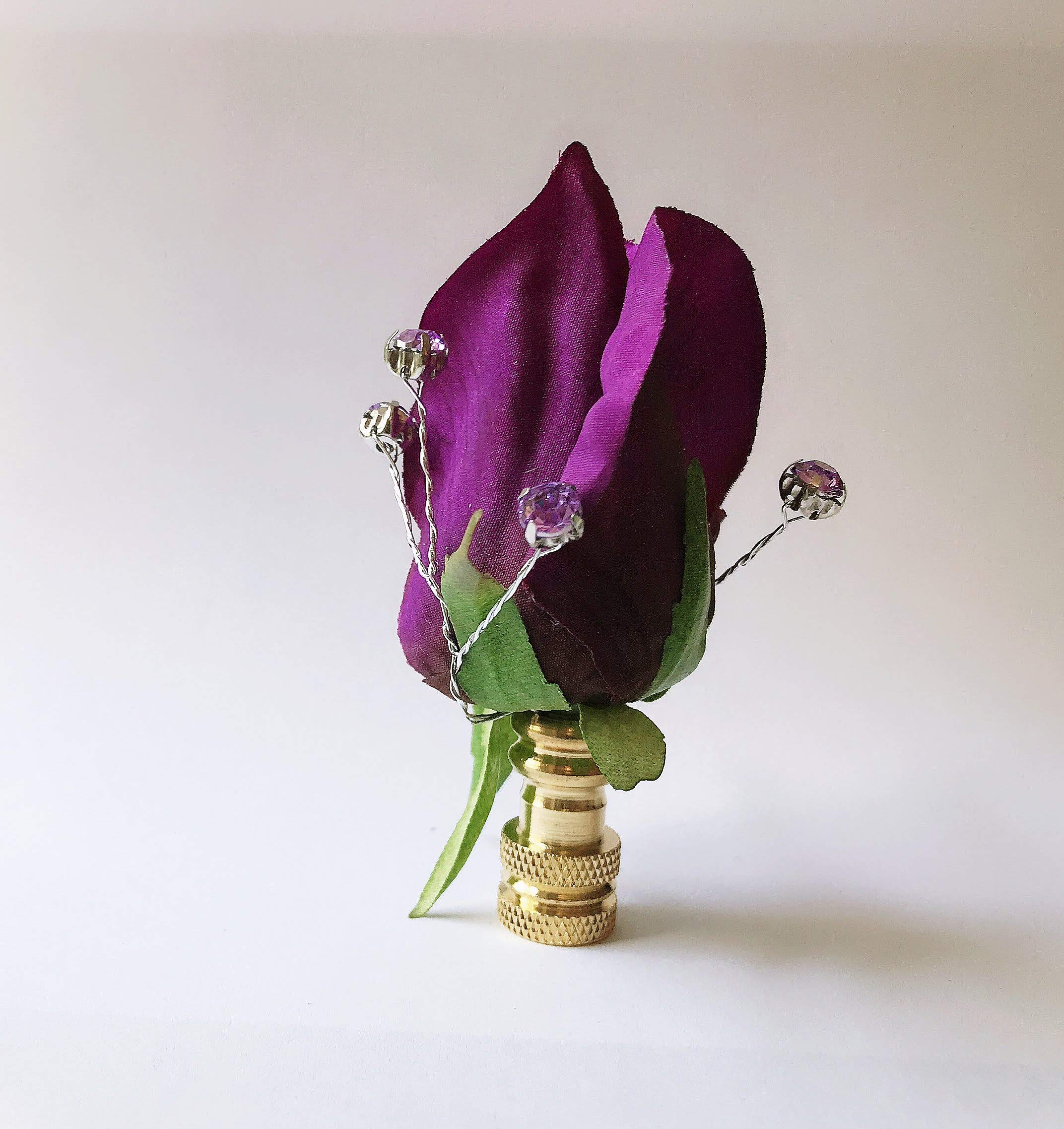 French Chic Rose Lamp Shade Finial & Harp Topper - Elegant Purple Decorative Lighting Accent for Bedroom, Living Room, or Nursery Décor