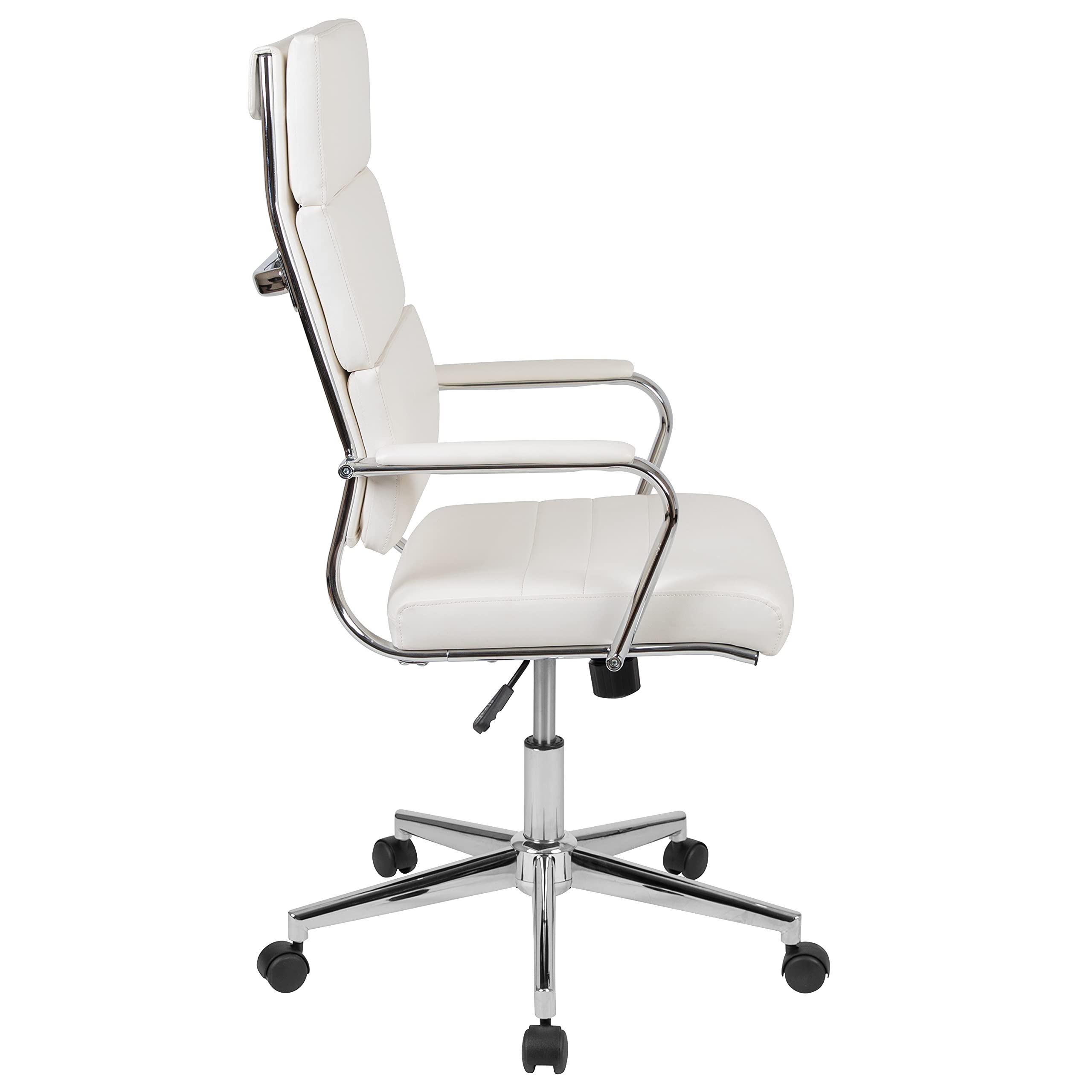 EMMA + OLIVER High Back White LeatherSoft Contemporary Panel Executive Swivel Office Chair - Ergonomic Desk Chair for Home & Office Workspace - Perfect for Long Hours of Sitting, Computer Work, and Video Conferencing