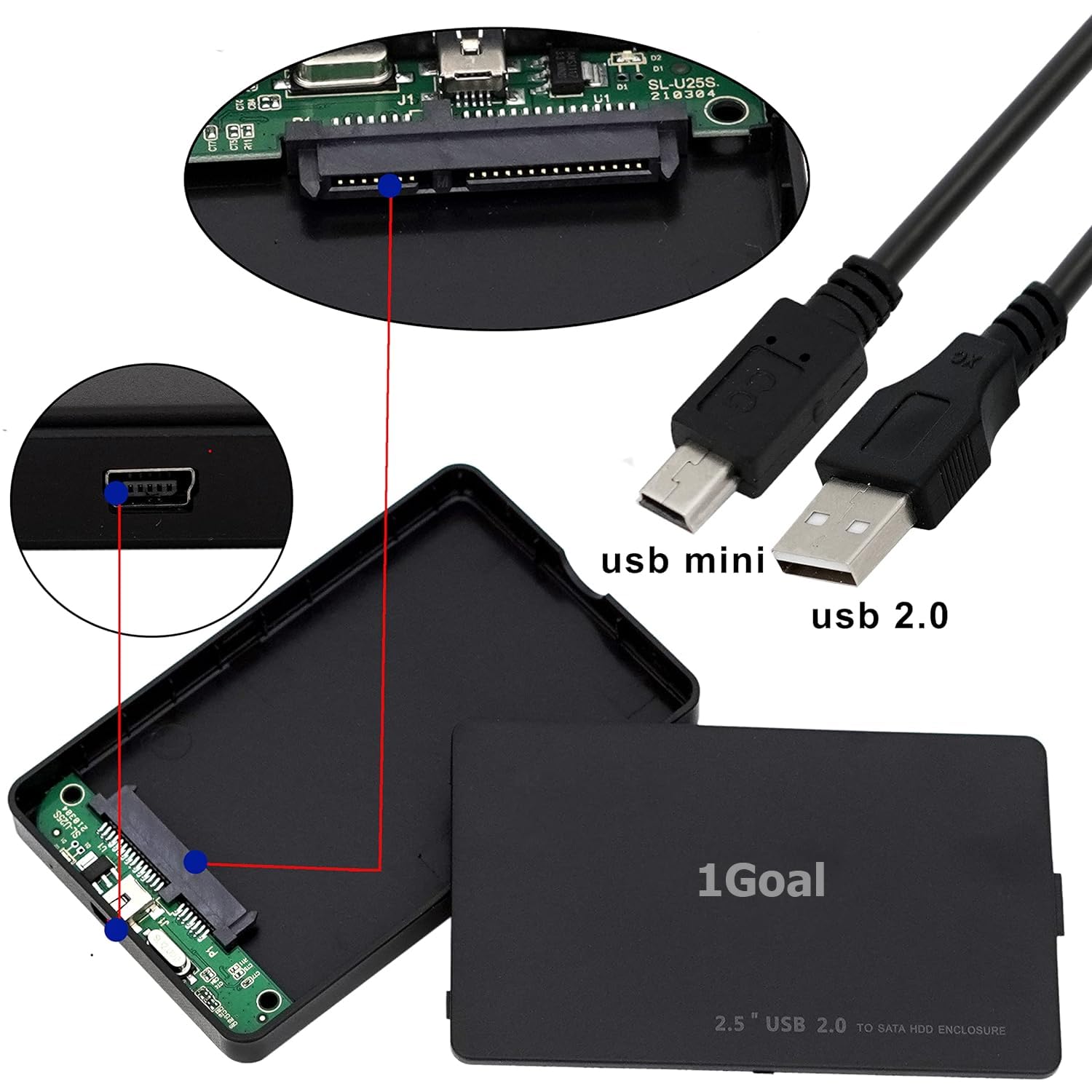 1Goal USB 2.0 to SATA External Hard Drive Enclosure for 2.5