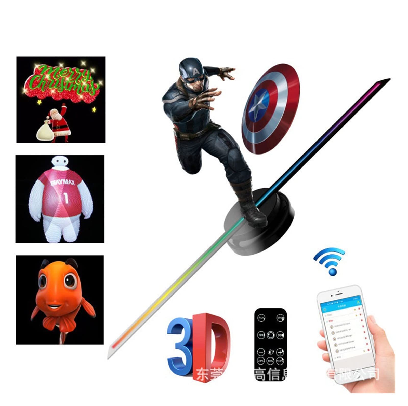 Naked Eye 3D Holographic Video Fan - 360° Rotating LED Hologram Projector for Advertising & Home Decor | Suspended Holographic Imaging Display for Retail Stores, Events & Parties