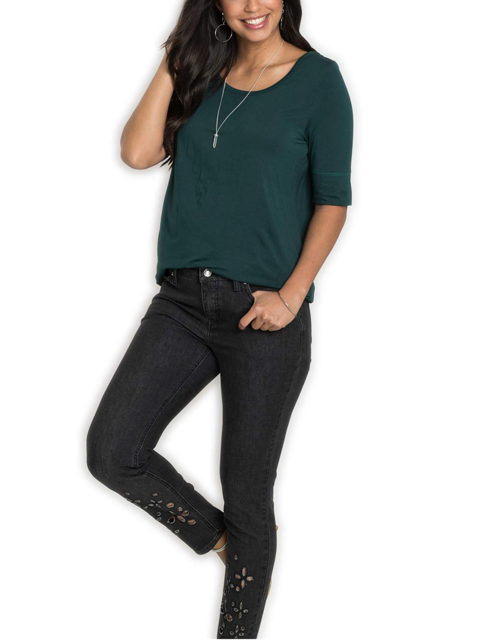 Women's Elbow Length Sleeve Cotton Blouse - Summer Casual Tunic Tee Shirt for Work, Travel & Everyday Wear | Breathable & Comfortable Top