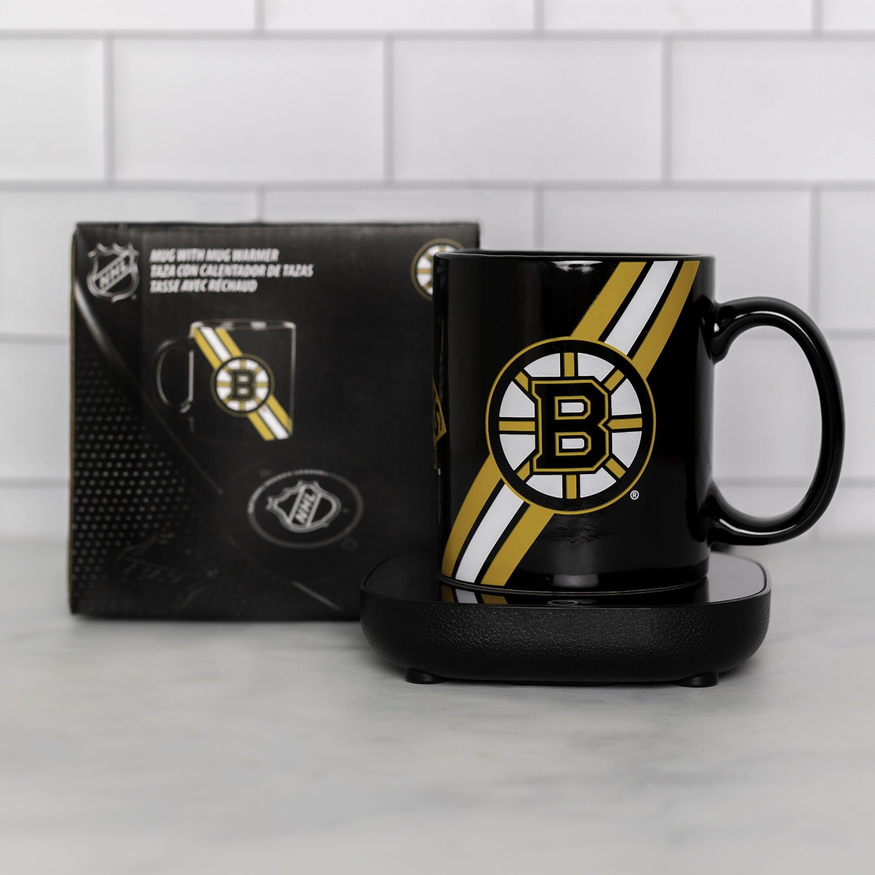 Boston Bruins Logo Mug Warmer with Ceramic Mug - Auto On/Off Coffee Warmer for Desk - Perfect Gift for Hockey Fans & Office Use
