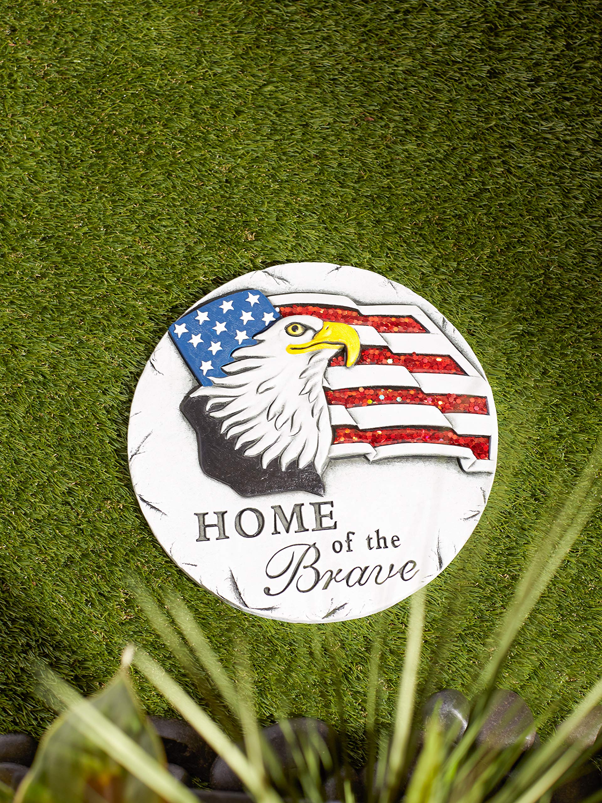 Accent Plus Home of The Brave Stepping Stone - Patriotic Garden Decor for Memorial Day & 4th of July Outdoor Decorations