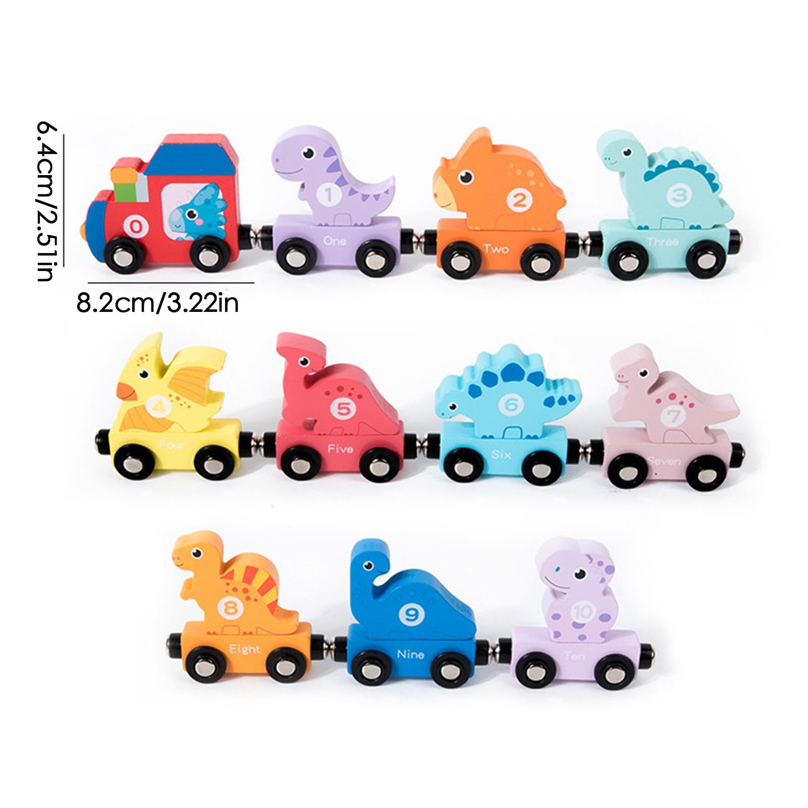 Wooden Dinosaur Train Set with Magnetic Cars - Educational STEM Toy for Toddlers & Kids | Learning Counting Numbers, Fine Motor Skills Development | Perfect for Preschool Playtime & Birthday Gifts