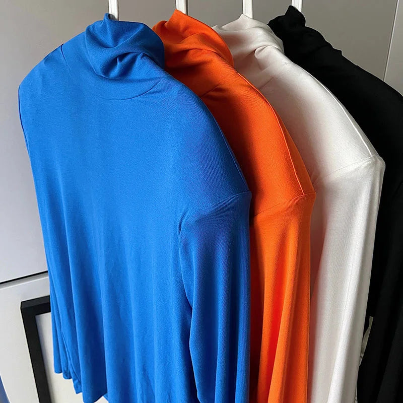 Men's Autumn Slim Fit Turtleneck Long Sleeve Pullover Top with Solid Collar & Shoulder Pads - Solid Color Casual Shirt 9A2222 for Work, Dating & Fall Outfits