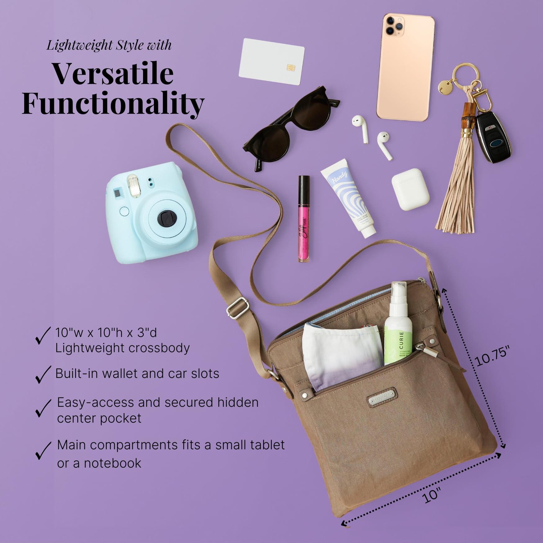 Baggallini Go Bagg RFID Blocking Crossbody Bag with Phone Wristlet - Secure Travel Purse for Women, Perfect for Commuting, Shopping & Airport Security