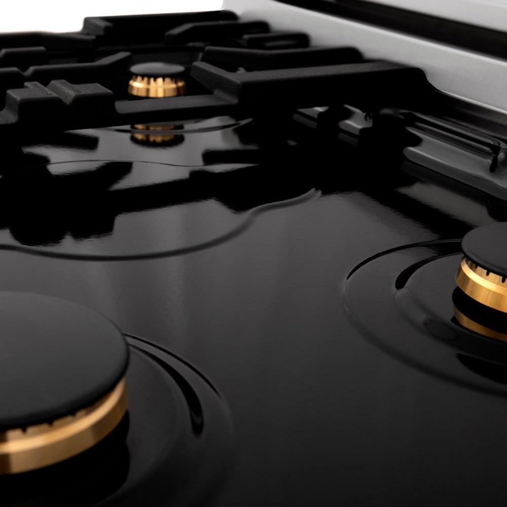 ZLINE RTZ 30 G 30-Inch 4-Burner Gas Rangetop with Porcelain Cooktop - Stainless Steel with Polished Gold Accents - Professional Style for Home Kitchen & Restaurant Use