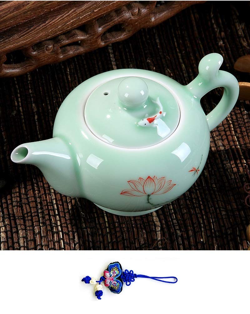 Handcrafted Celadon Lotus Tea Pot - Traditional Chinese Hand Painted Ceramic Teapot for Tea Ceremony, Home Decor & Gift Giving