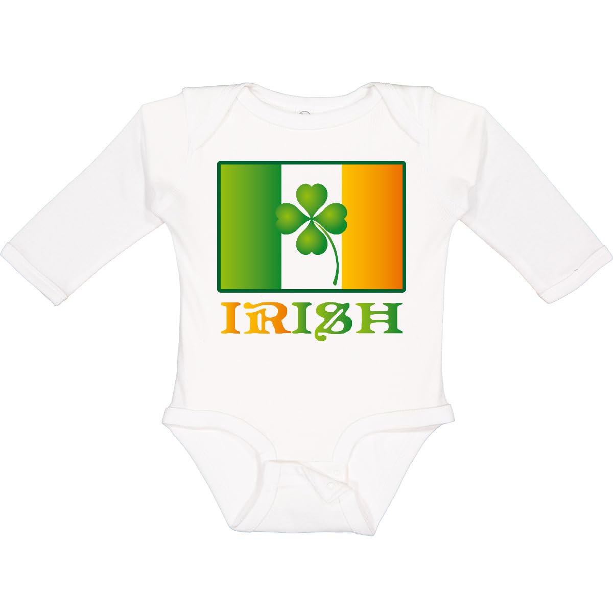 Inktastic St. Patrick's Day Irish Flag & 4 Leaf Clover Long Sleeve Baby Bodysuit - Perfect for St. Paddy's Day Celebrations, Irish-Themed Parties & Holiday Photo Shoots