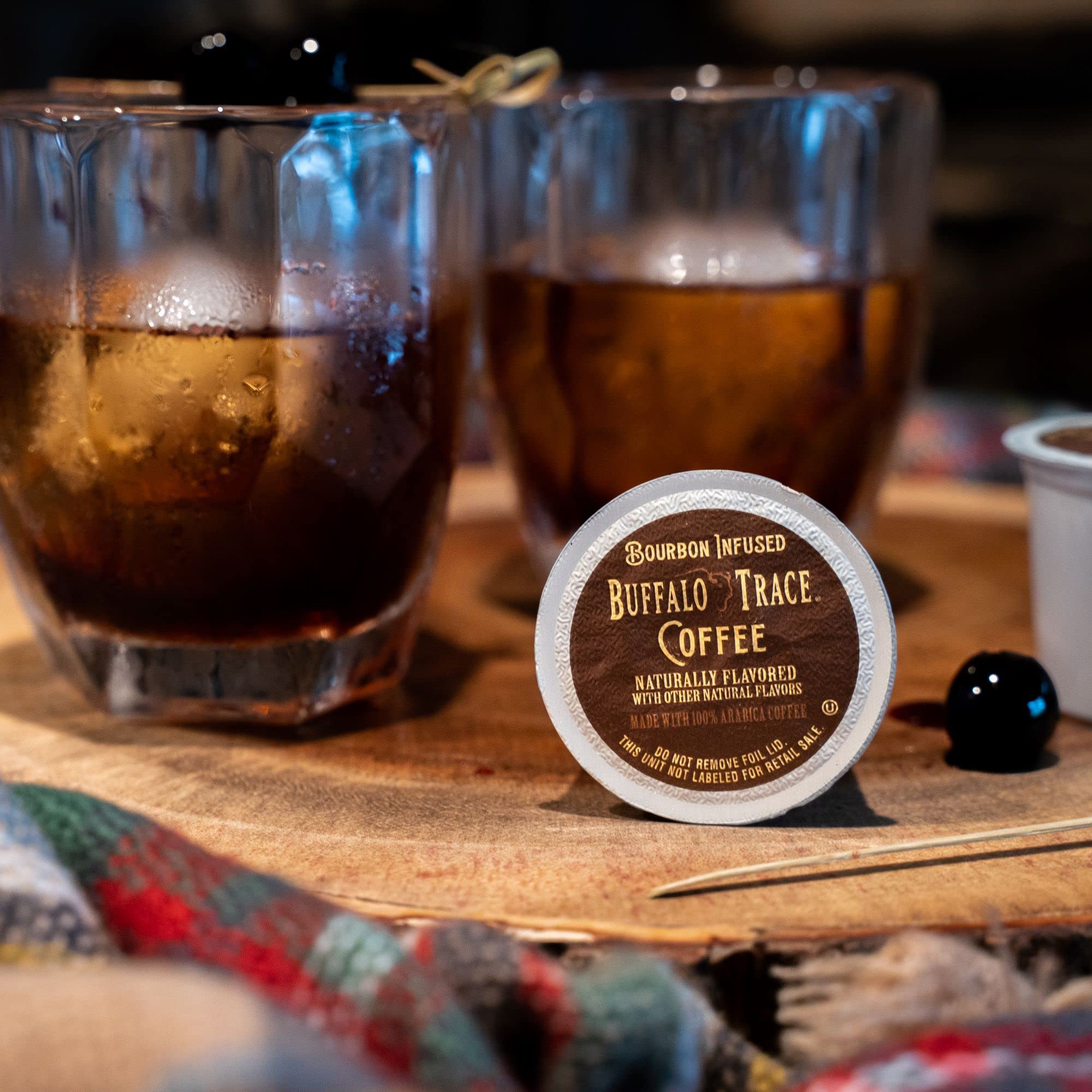 Buffalo Trace Bourbon Infused Coffee Pods - 42 Single Serve Cups | Natural Bourbon Flavored Coffee | Perfect for Office, Home Brewing & Gift Giving