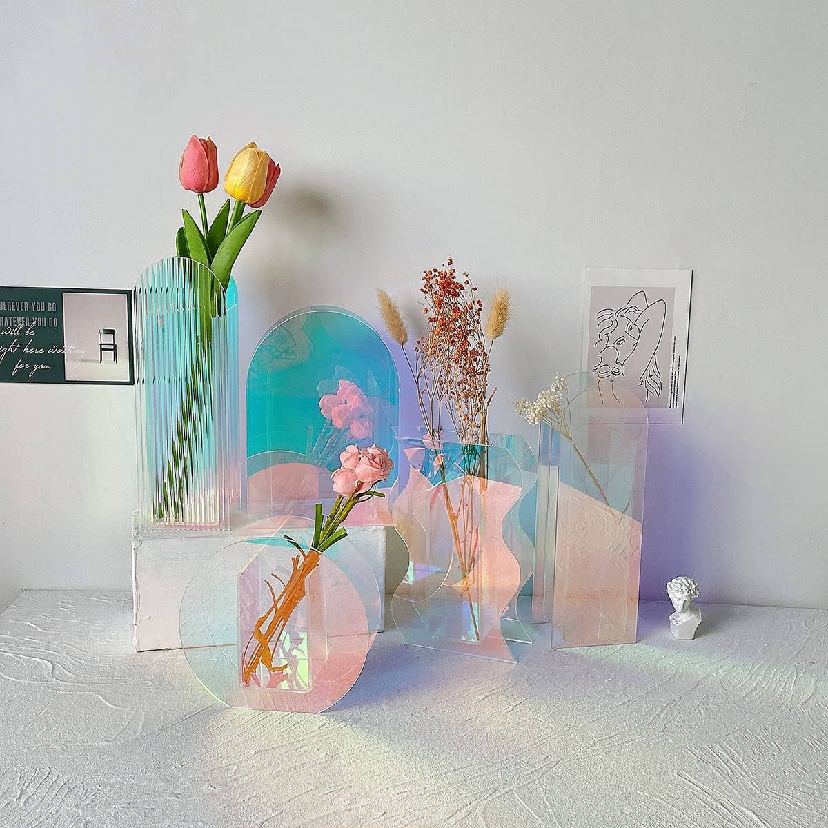 Modern Clear Acrylic Flower Vase - Rainbow Table Décor for Home, Office & Party | Stylish Centerpiece for Weddings, Dining Tables & Shelf Displays