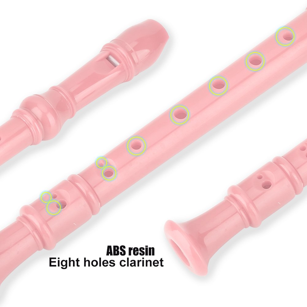 8 Hole High Pitch Soprano Descant Recorder Flute - Pink ABS Plastic Woodwind Instrument with Cleaning Rod for Kids & Adults | School Band, Music Class, Beginner Practice, Home Performance