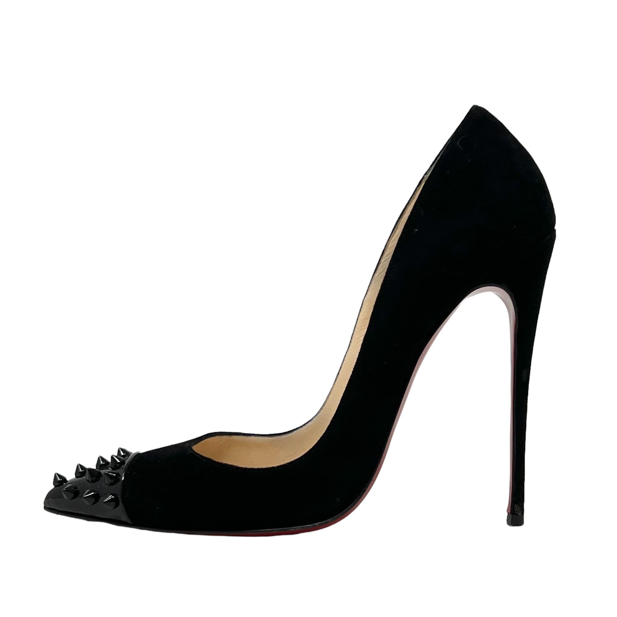Christian Louboutin Black Suede GEO Spike Pumps Women's High Heels Size 38 - Perfect for Evening Parties, Weddings & Special Occasions