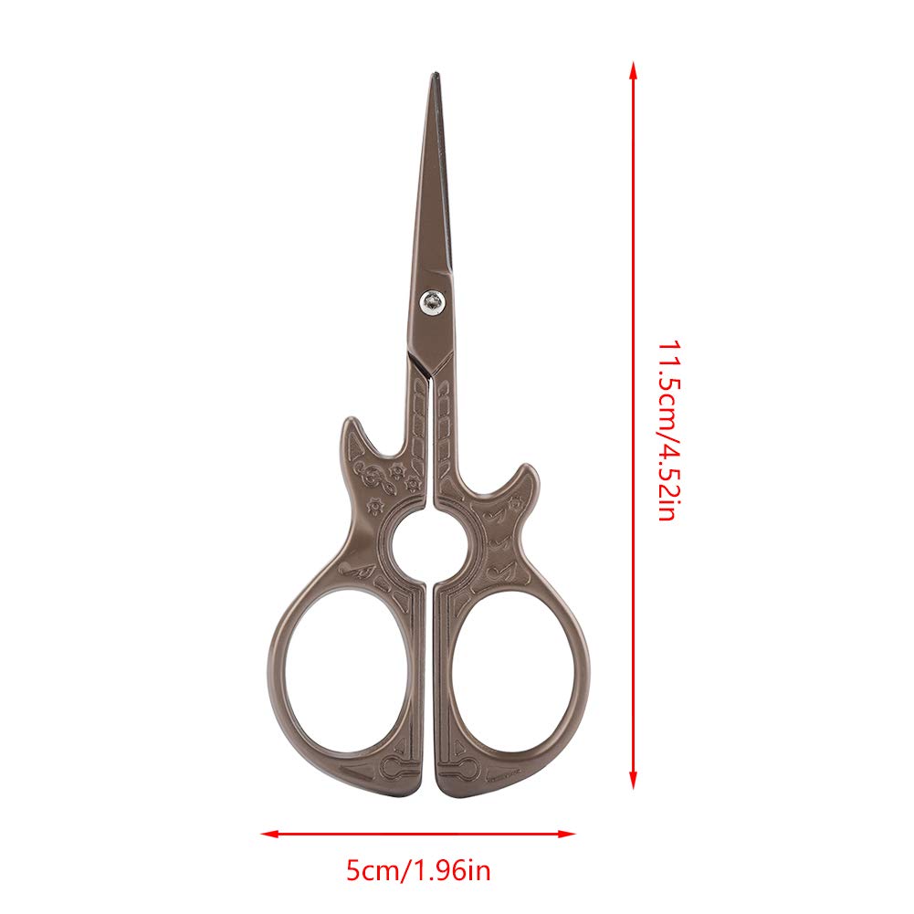 Vintage Classic Metal Scissors with Sharp Blade - Brown Guitar Design for Crafting, Sewing & Office Use