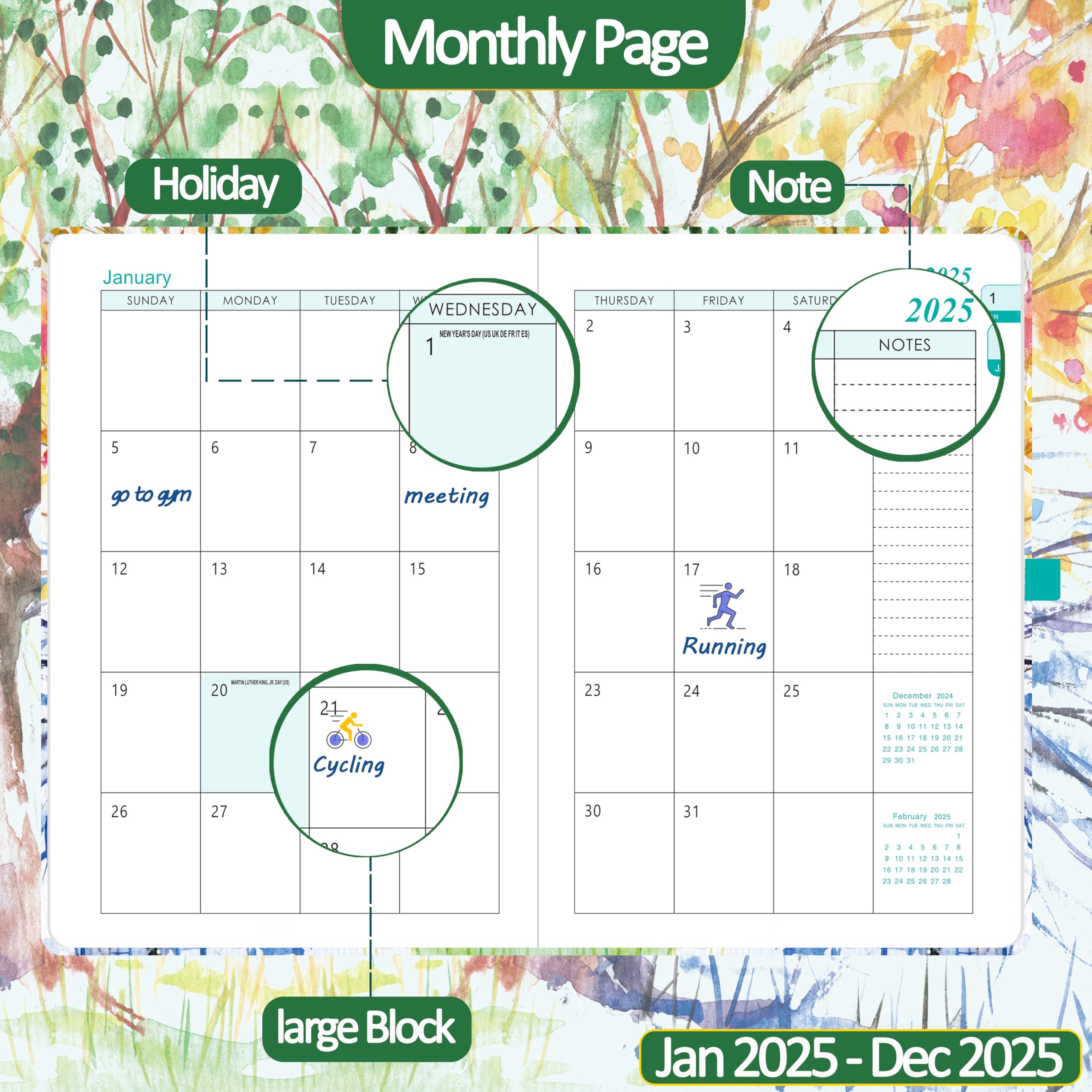 2025 A5 Daily Planner with Monthly View - Tree of Life Design Hardcover Organizer | Includes Pen Set, 2 Bookmarks & Inner Pocket | Perfect for Work, School & Personal Goal Tracking (5.9