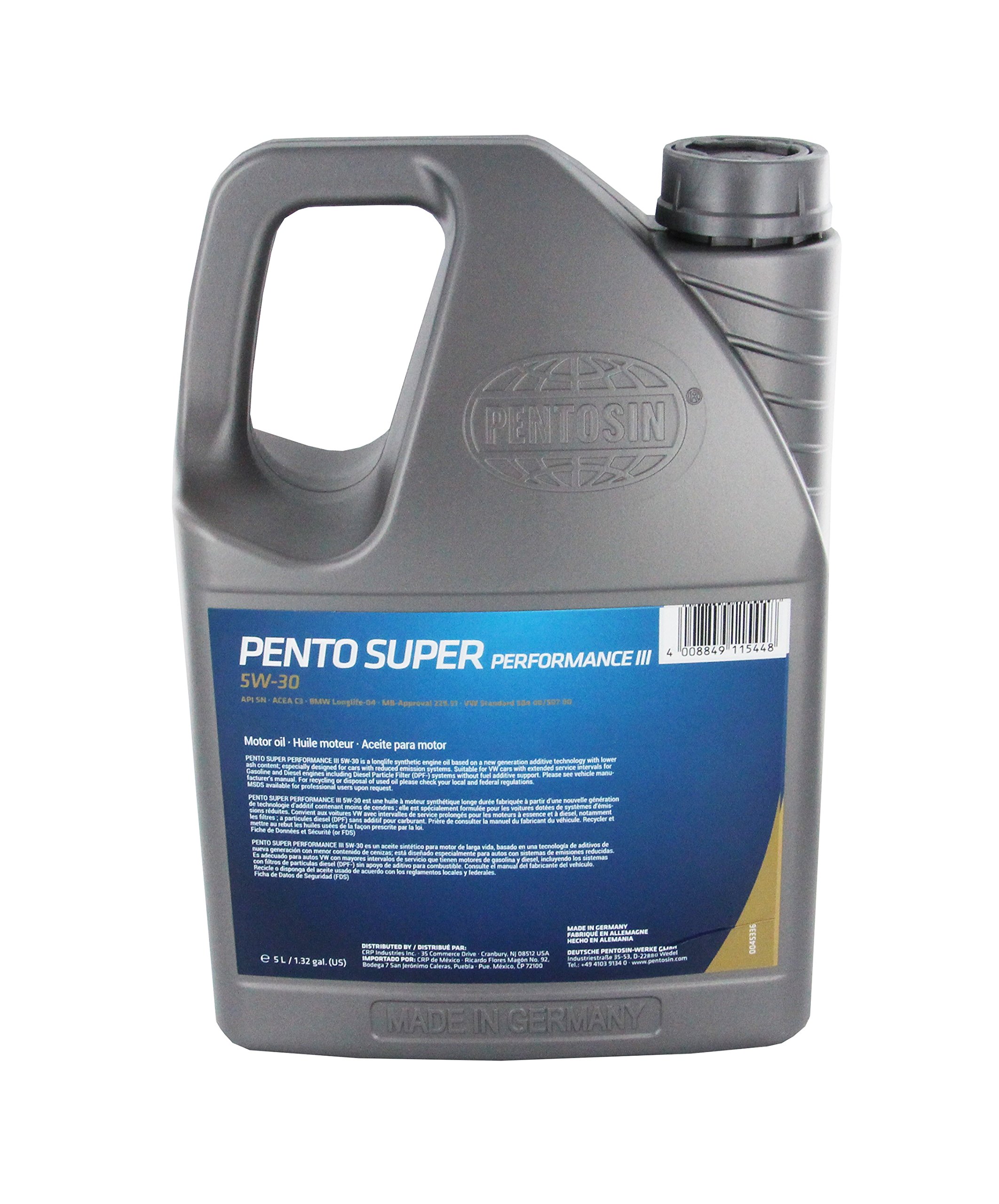 Pento Super Performance III 5W-30 Full Synthetic Extended Life Motor Oil - 5 Liter Jug for Cars, Trucks & SUVs - All-Season Engine Protection & Performance Boost
